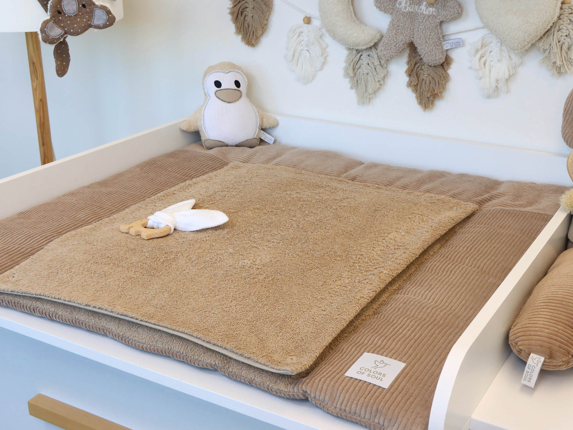 Wickelauflage aus Baumwolle Dunkelbeige – Cord und Frottee