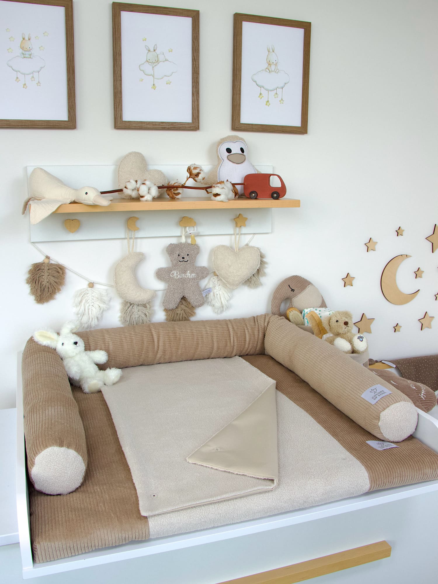 Handgefertigtes Wickelset in Camel und Beige mit runder Bettschlange