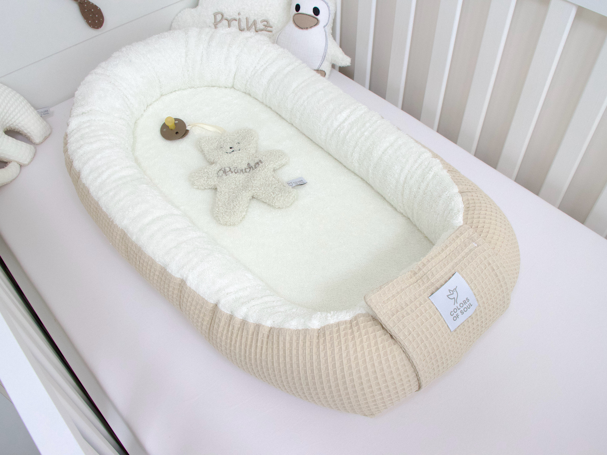 Babynestchen Waffelpique light sand / Frottee creme