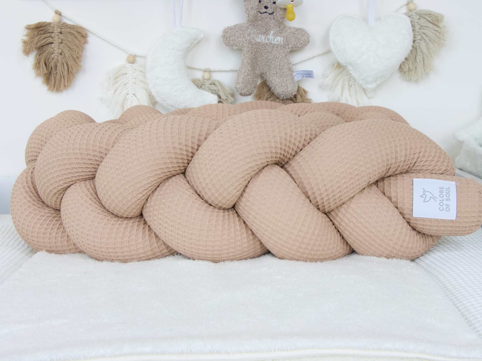 Geflochtene Bettschlange: Waffelpique camel