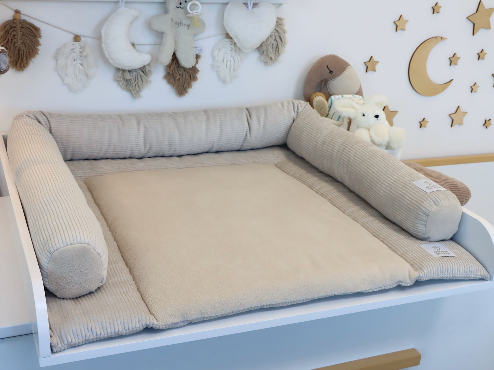Wickelauflage mit Umrandung - Cord Hellbeige / Baumwollfleece Beige