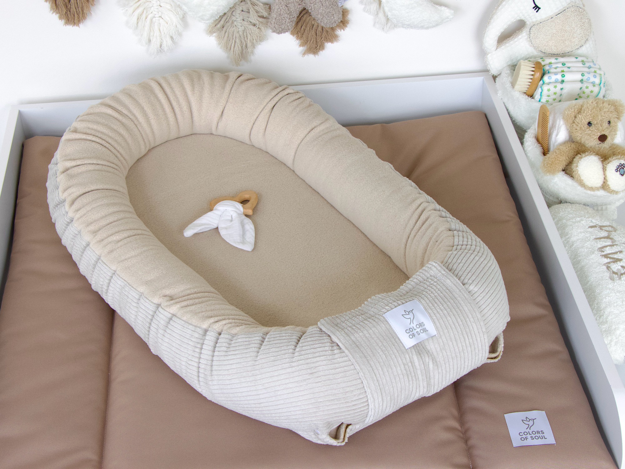 Babynestchen - Kordstoff hellbeige / Baumwollfleece beige