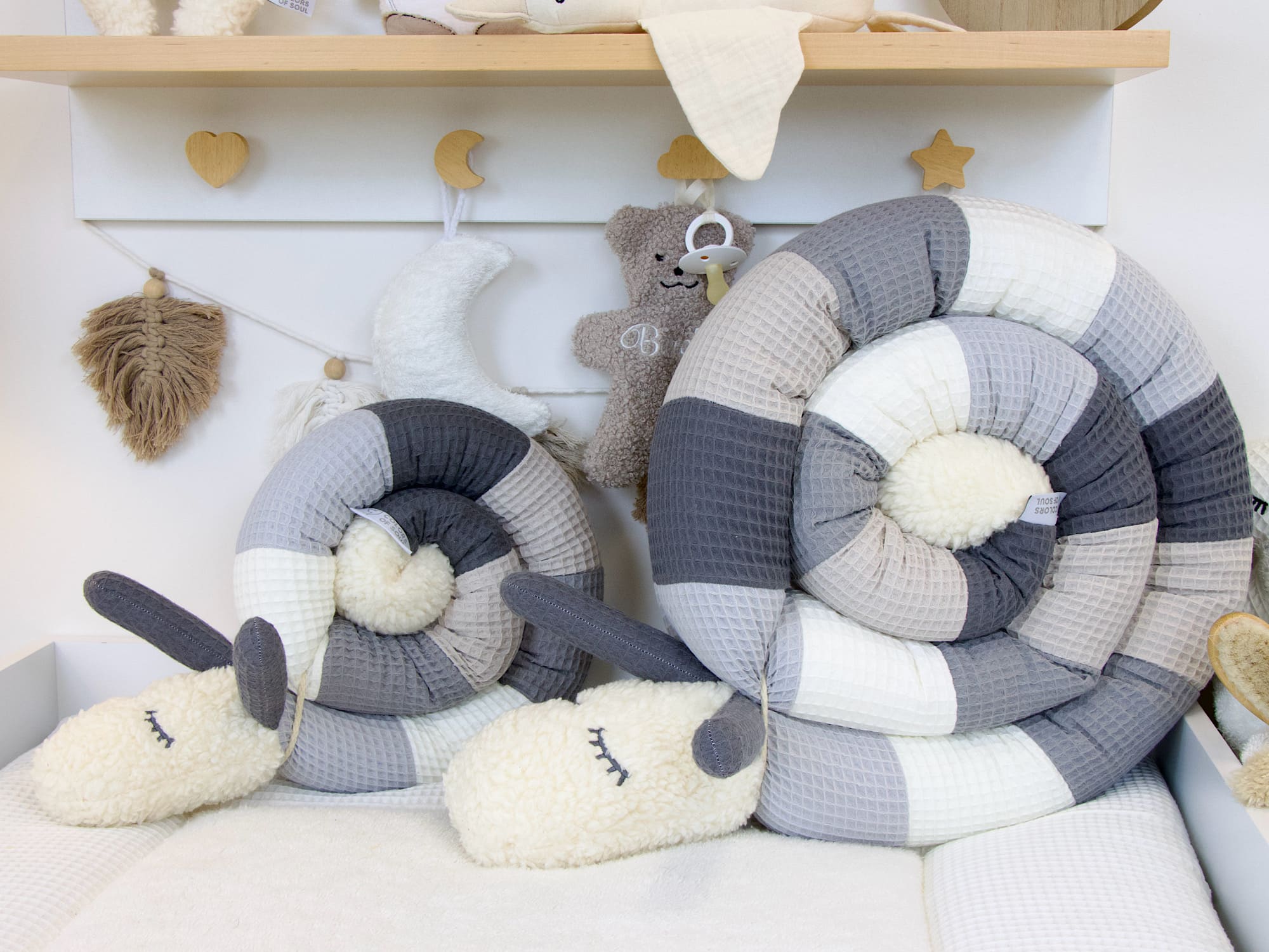 Kinderwagenschlange - hellgrau, creme, grau, beige, steingrau