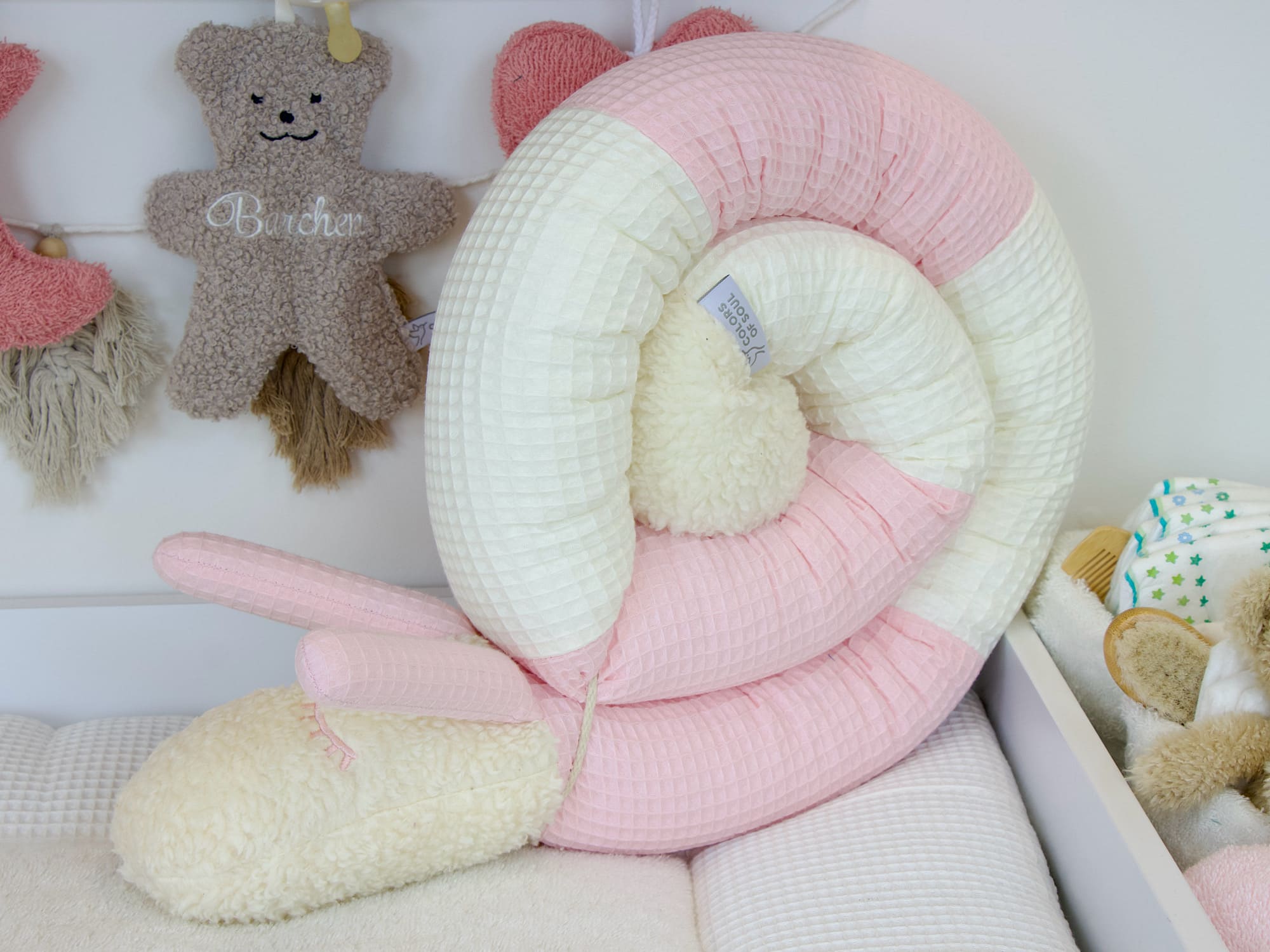 Bettschnecke Baby - Waffelpique creme / hellrosa