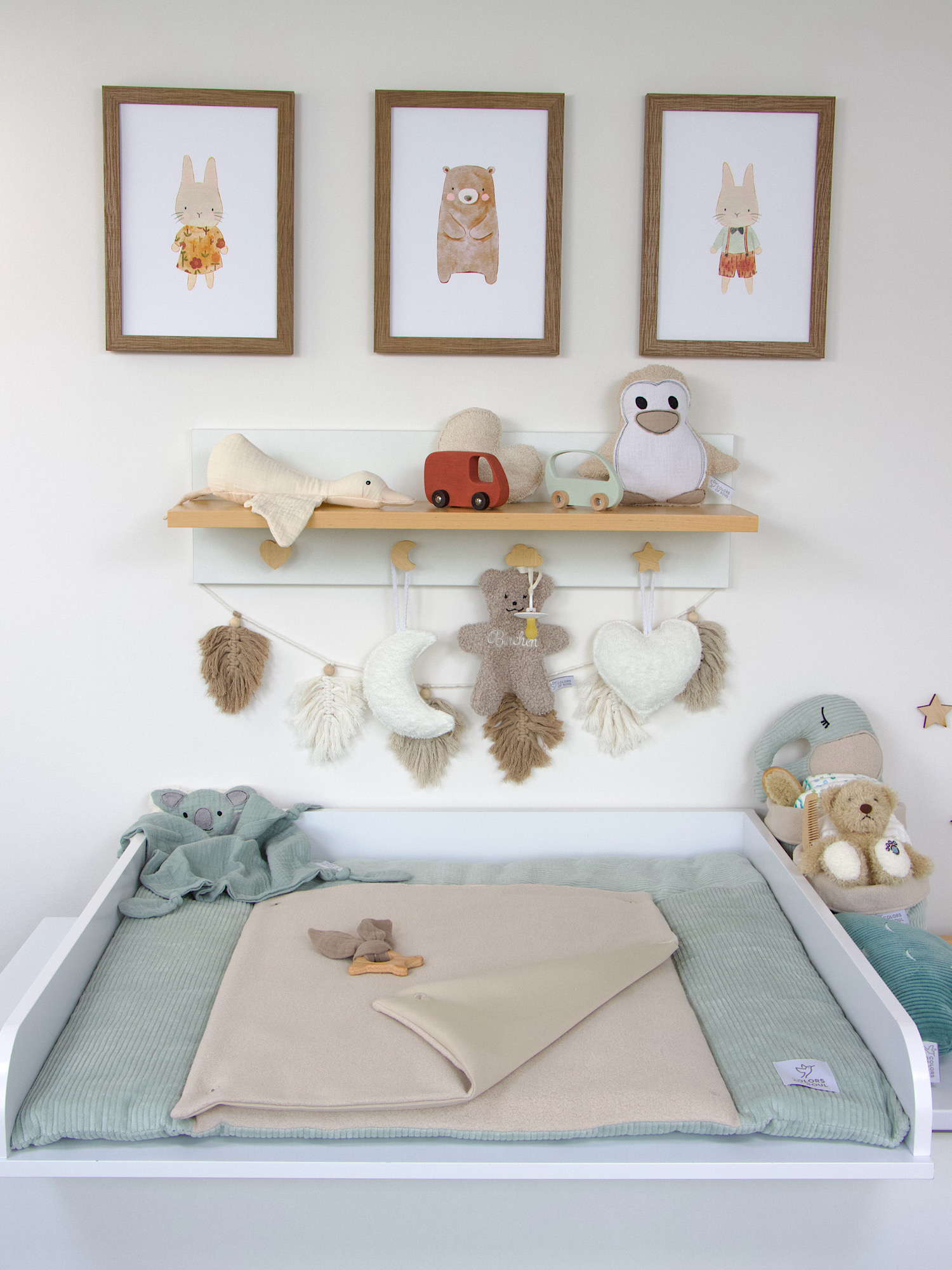 2-er SET - Wickelauflage, Bettschlange - Kord mint / Baumwollfleece beige