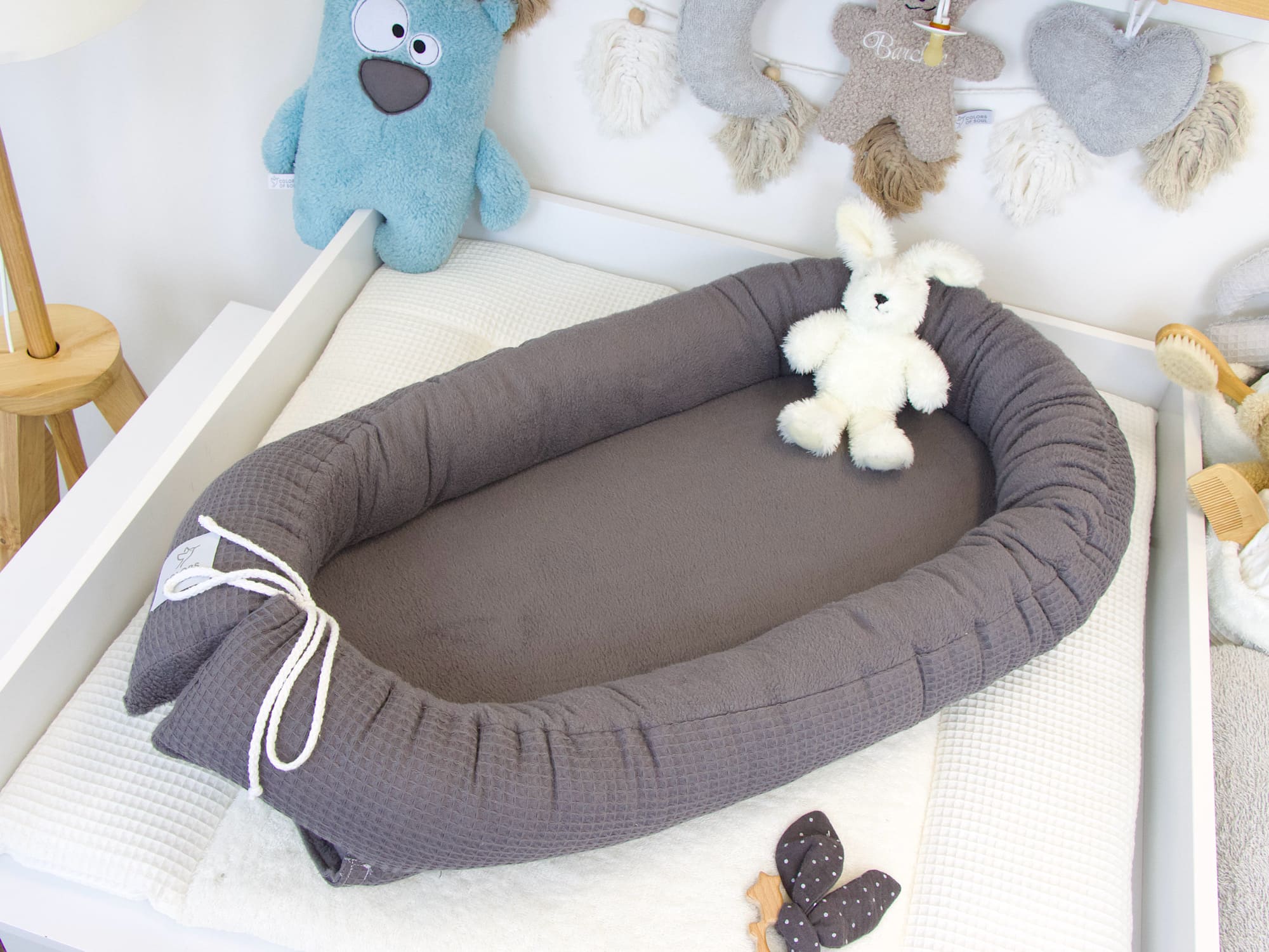 Babynestchen - Waffelpique steingrau / Baumwollfleece grau