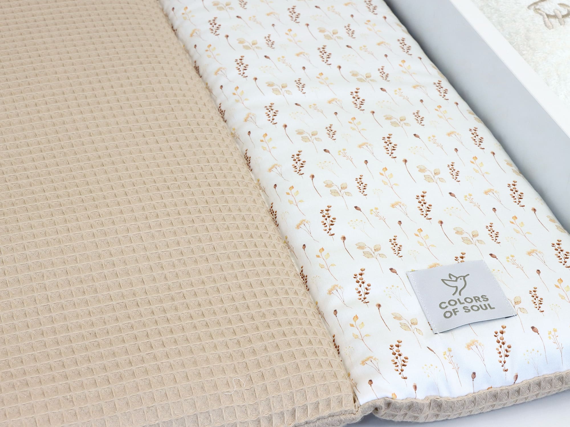 Wickelauflage - Boho getrocknete Blumen Aquarell / Waffelpique beige