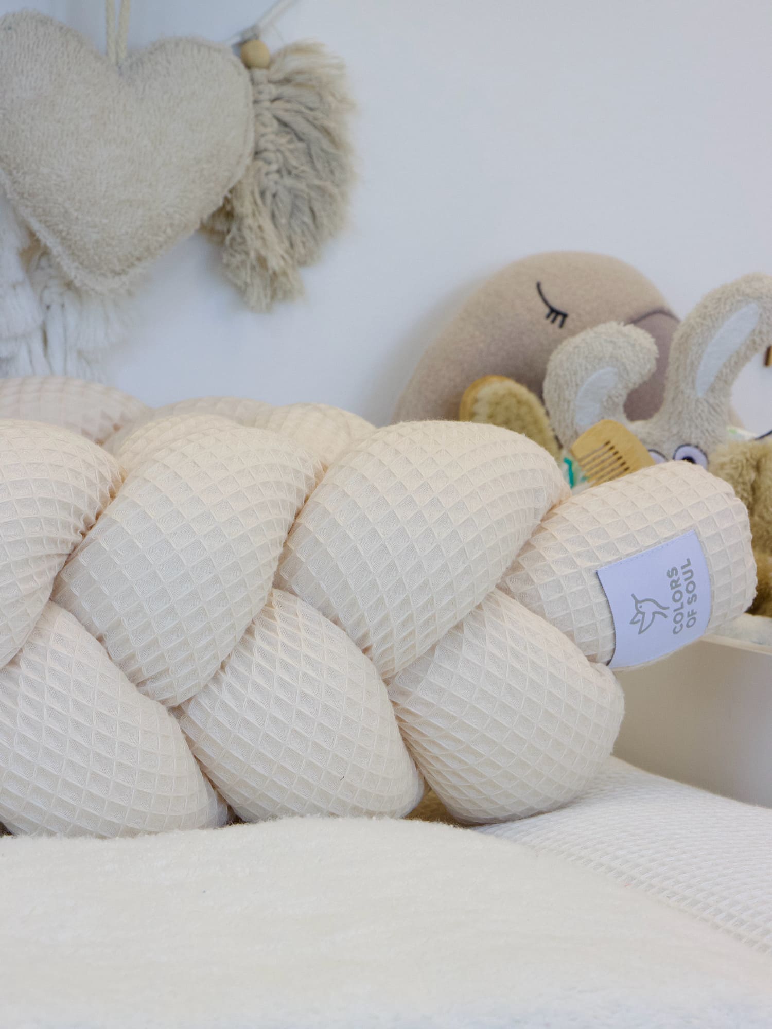 Geflochtene Bettschlange: Waffelpique hellbeige