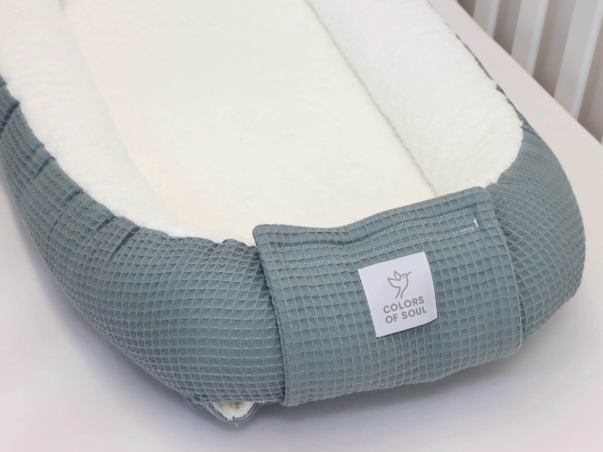 Babynestchen - Waffelpique Dusty Altmint / Frottee creme