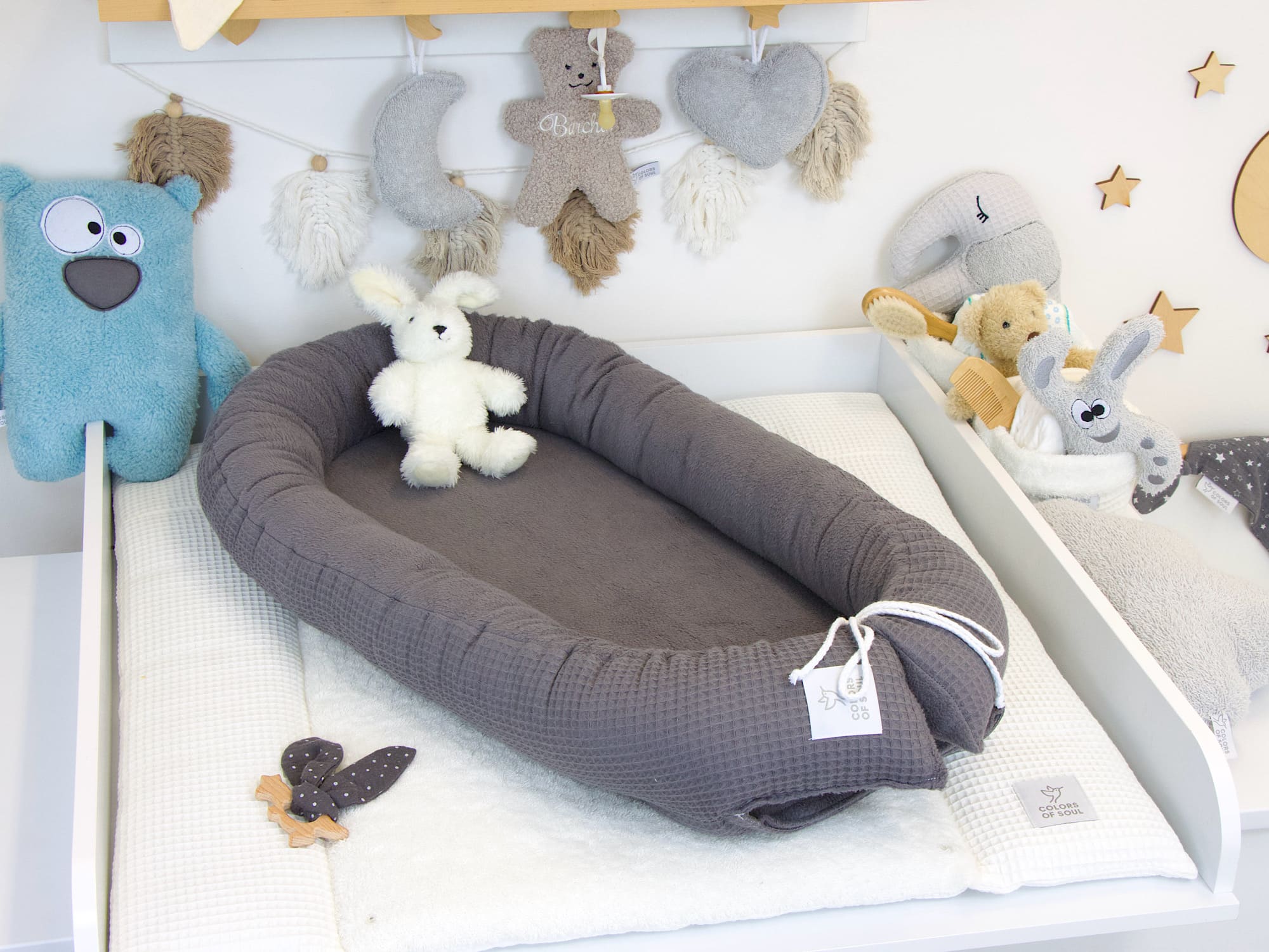 Babynestchen - Waffelpique steingrau / Baumwollfleece grau