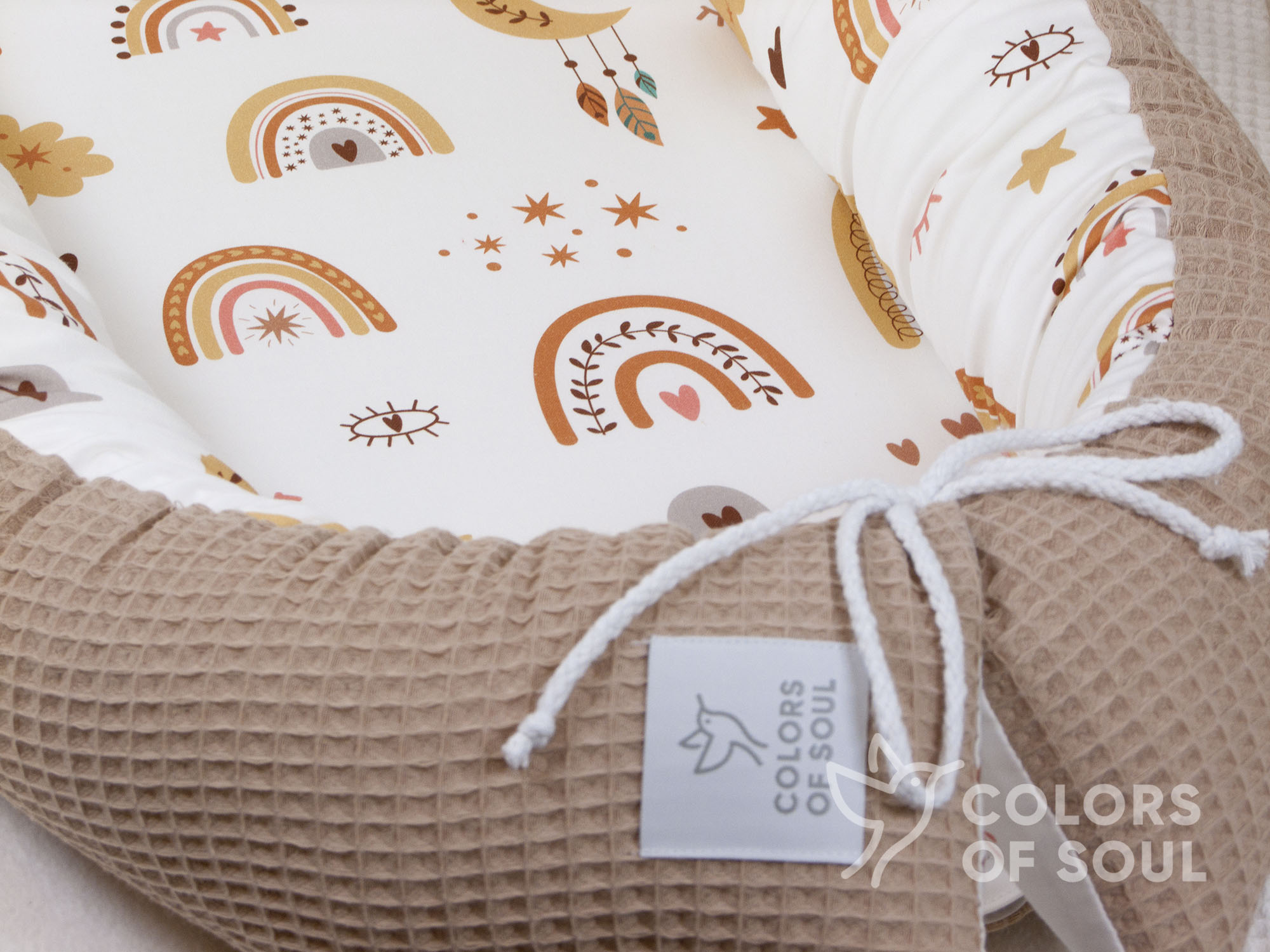 Babynest - Baby boho Regenbogen / Waffelpique camel