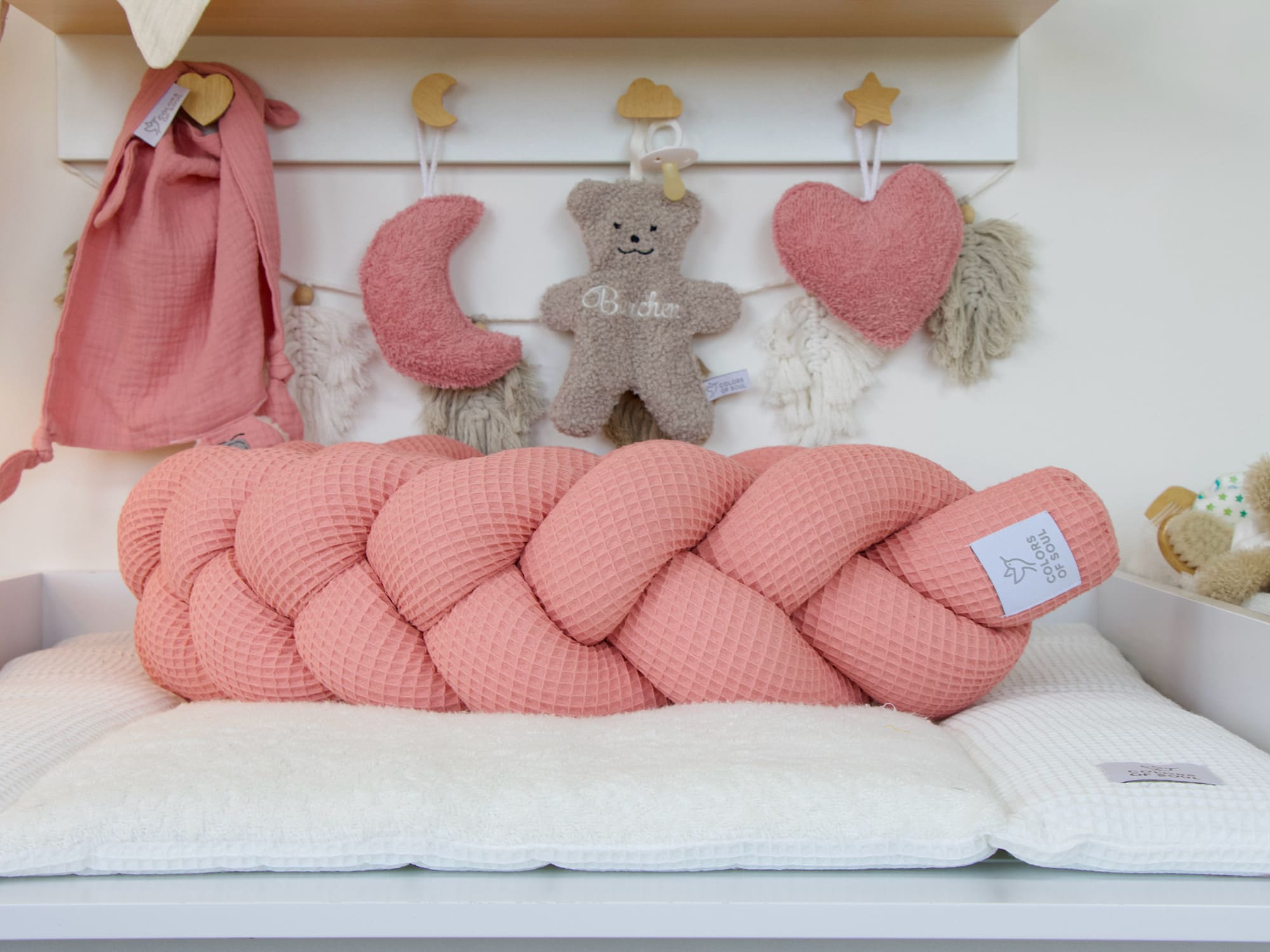 Geflochtene Bettschlange: Waffelpique blush