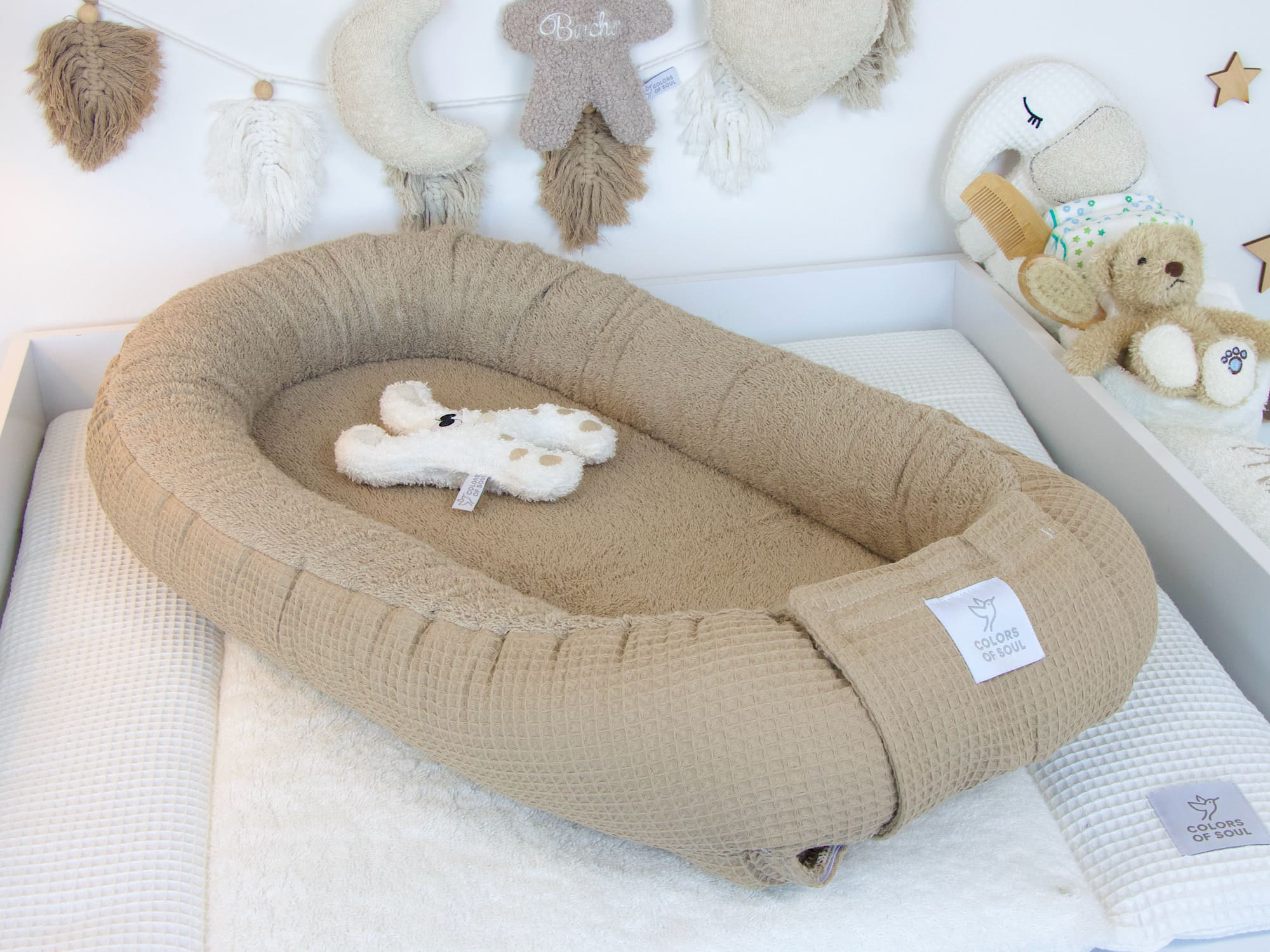 Babynestchen - Waffelpique dunkelbeige / Frottee dunkelbeige