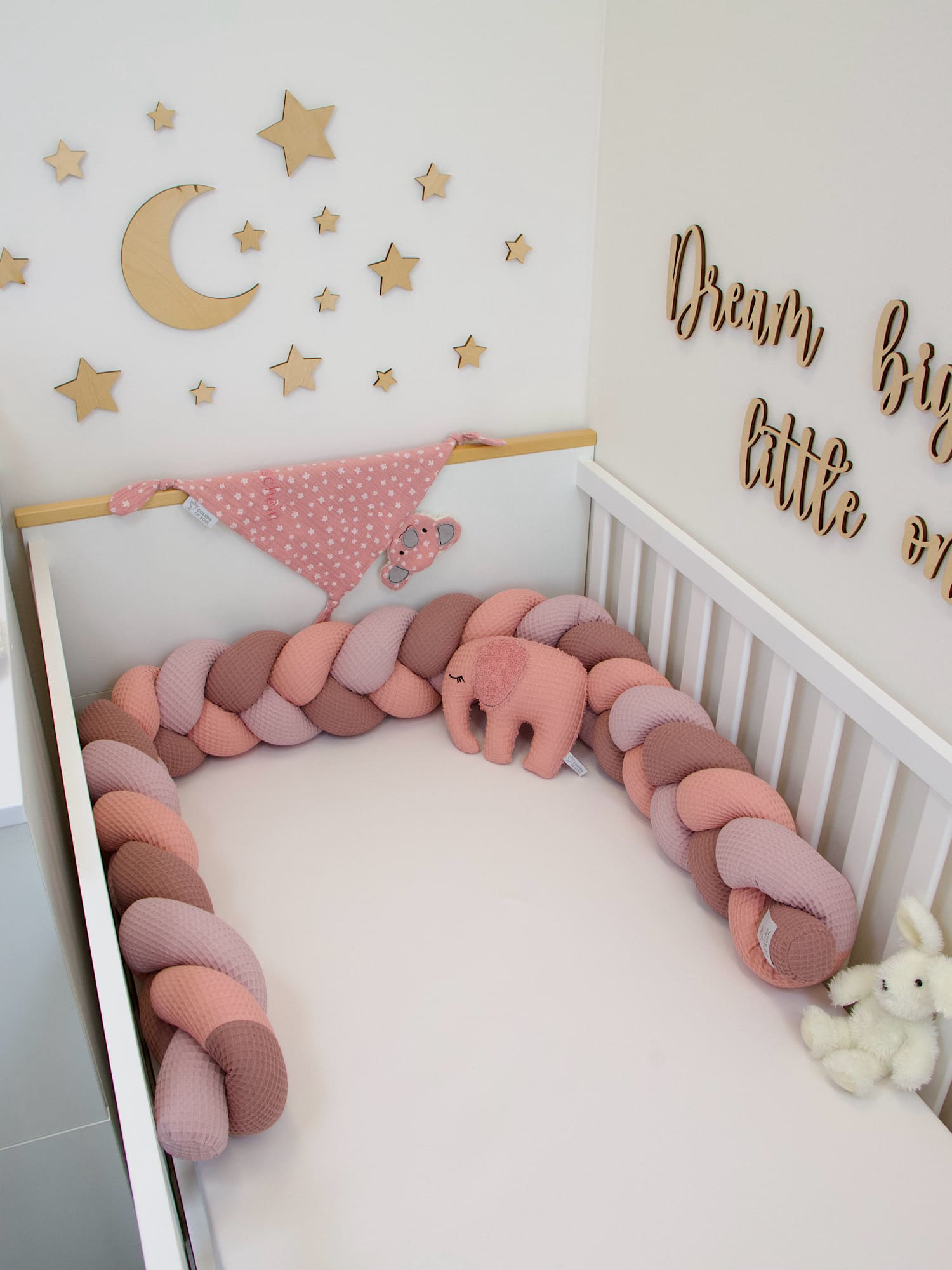 Bettumrandung geflochten: Waffelpique blush, altrosa, alte malve