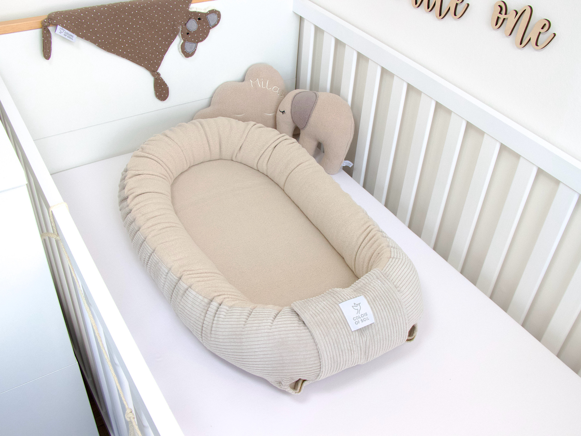 Babynestchen - Kordstoff hellbeige / Baumwollfleece beige