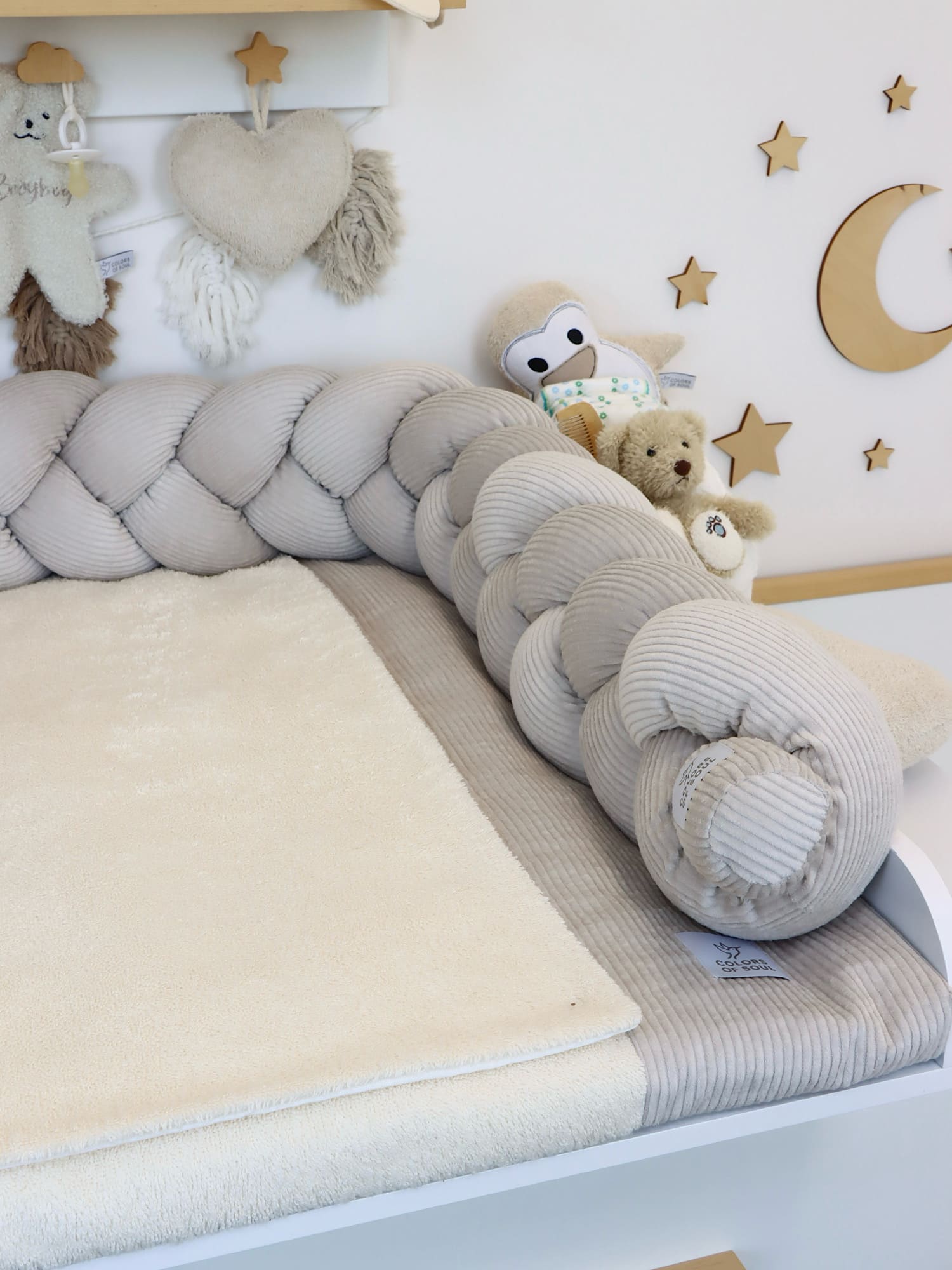 Wickelauflage mit geflochtener Umrandung (Bezug) - Cord hellbeige / Frottee hellbeige