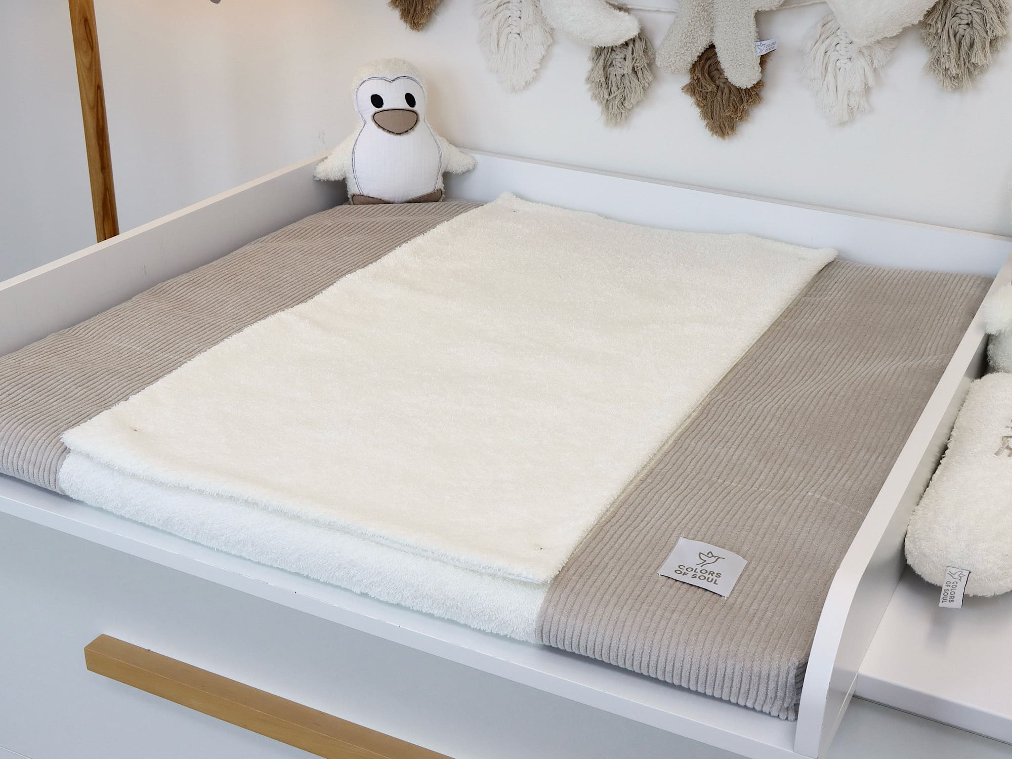Wickelauflage mit abnehmbaren Bezug – Cord Hellbeige / Frottee Creme