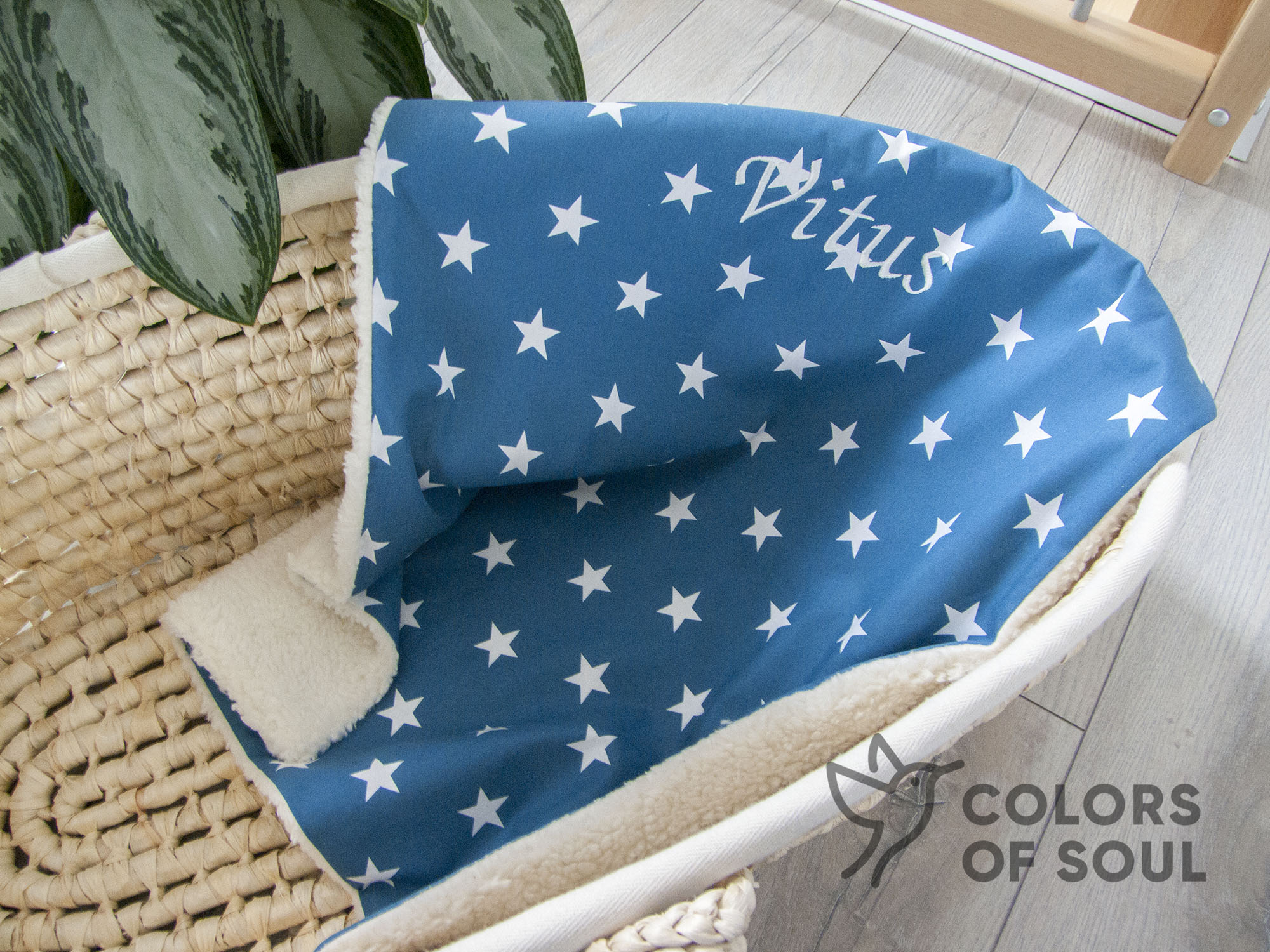 Babydecke - Sterne blau / Teddyplüsch creme