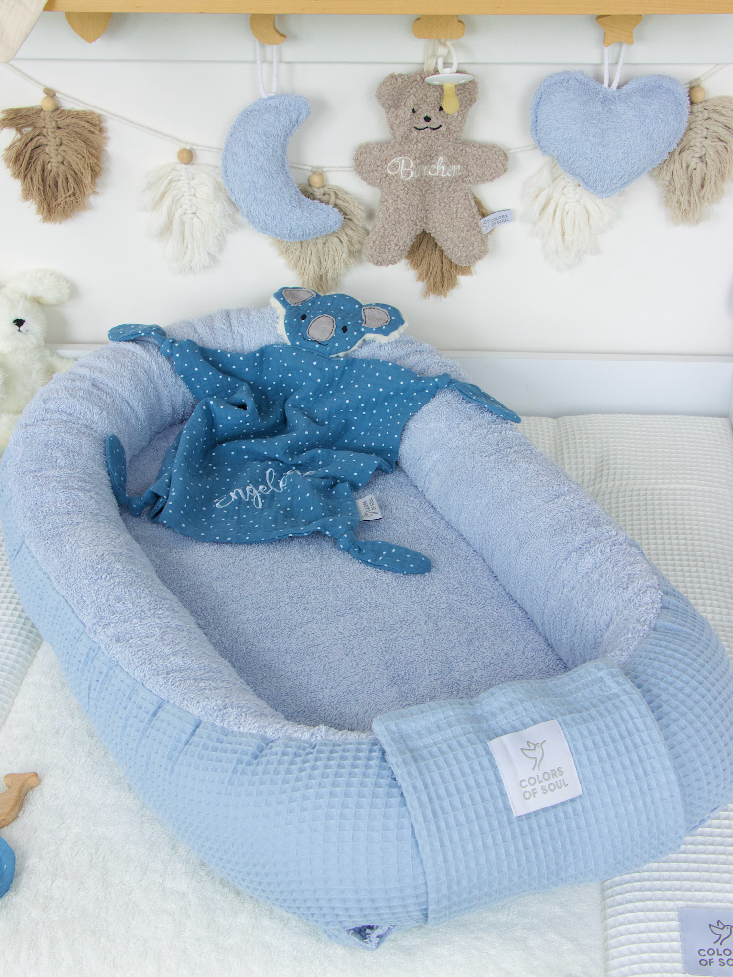 Babynestchen Waffelpique hellblau / Frottee hellblau