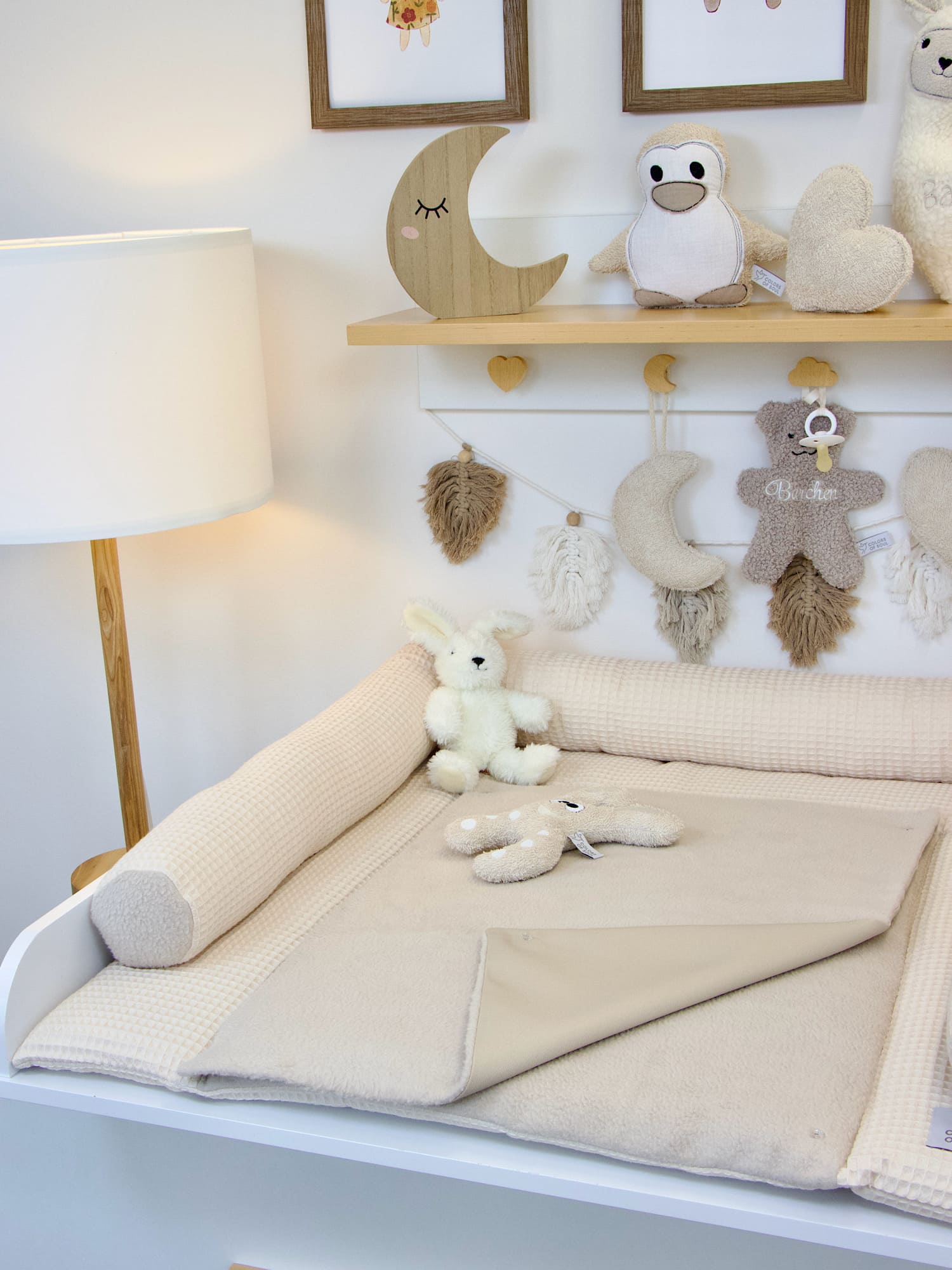 2-er SET - Wickelauflage, Bettschlange - Waffelpique hellbeige / Baumwollfleece beige