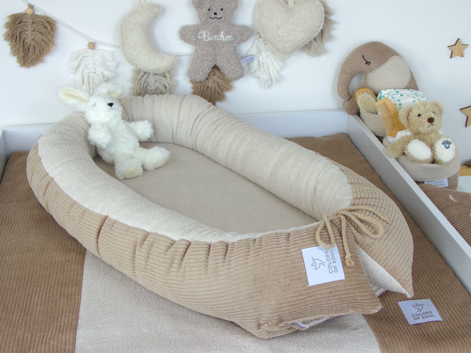 Babynestchen - Kordstoff camel / Baumwollfleece beige
