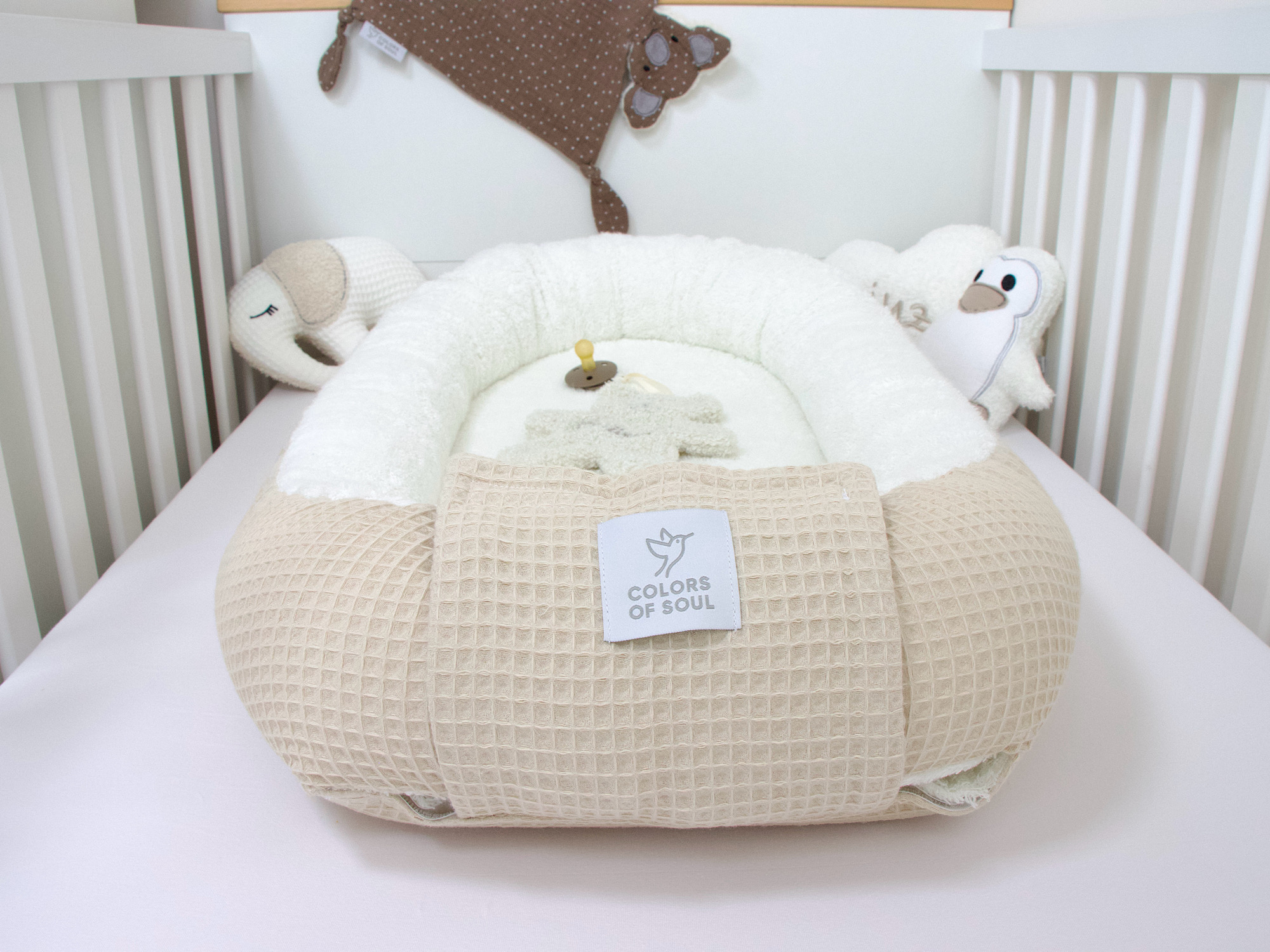 Babynestchen Waffelpique light sand / Frottee creme