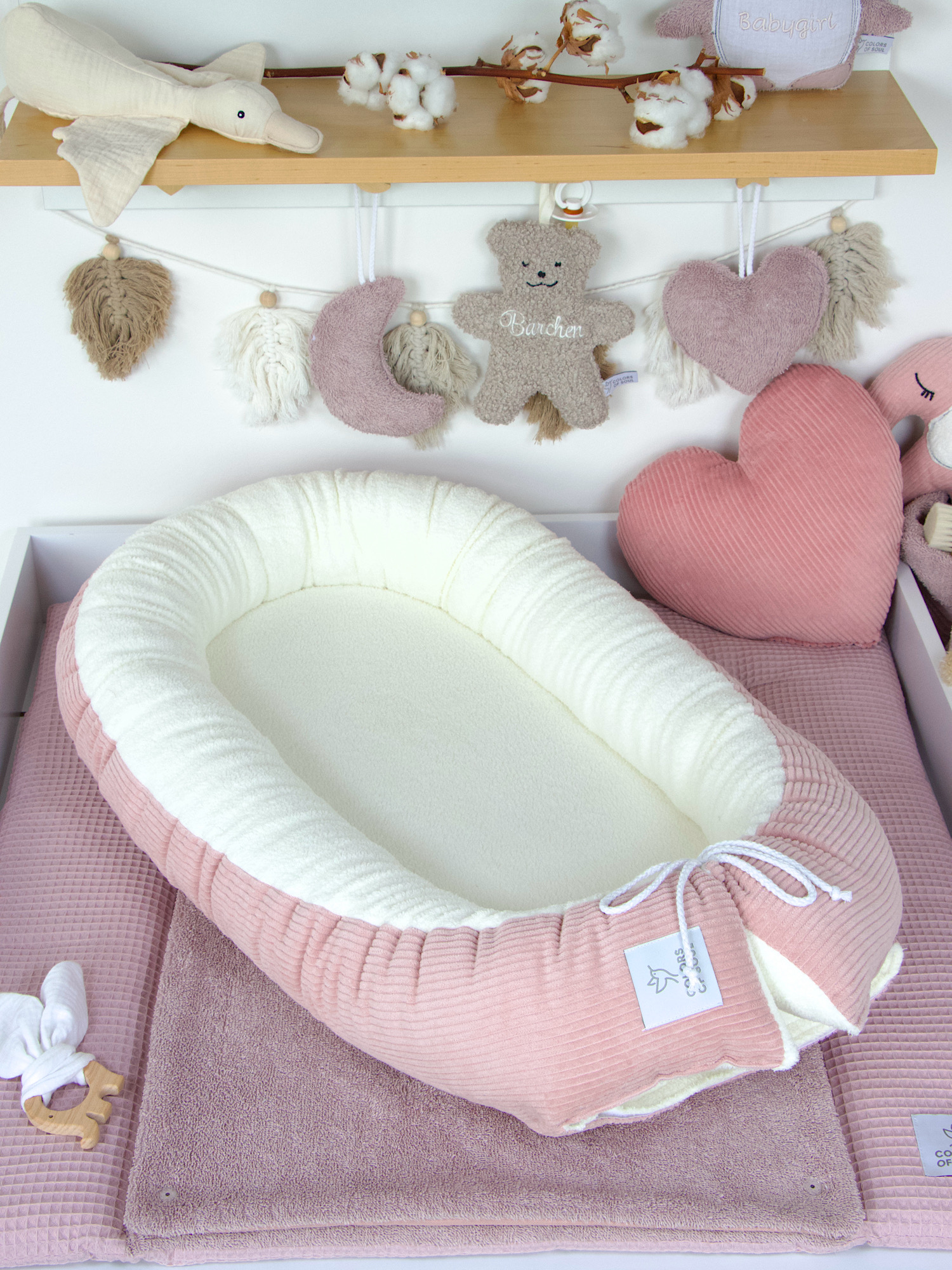 Babynestchen - Kordstoff altrosa / Baumwollfleece creme