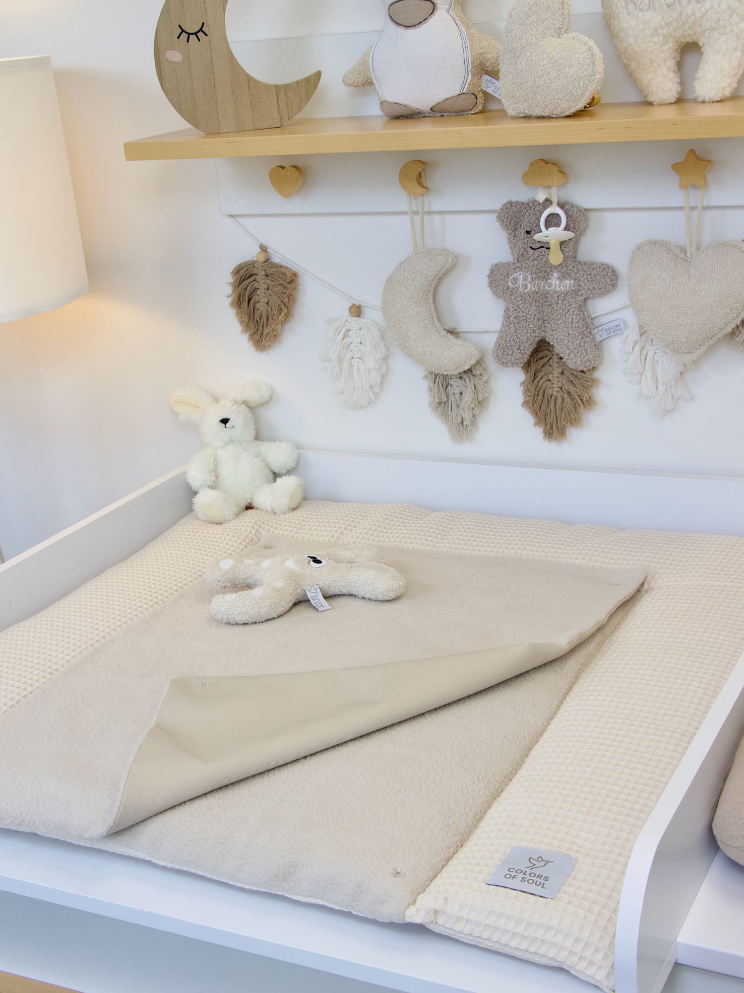 Wickelauflage - Waffelpique hellbeige / Baumwollfleece beige