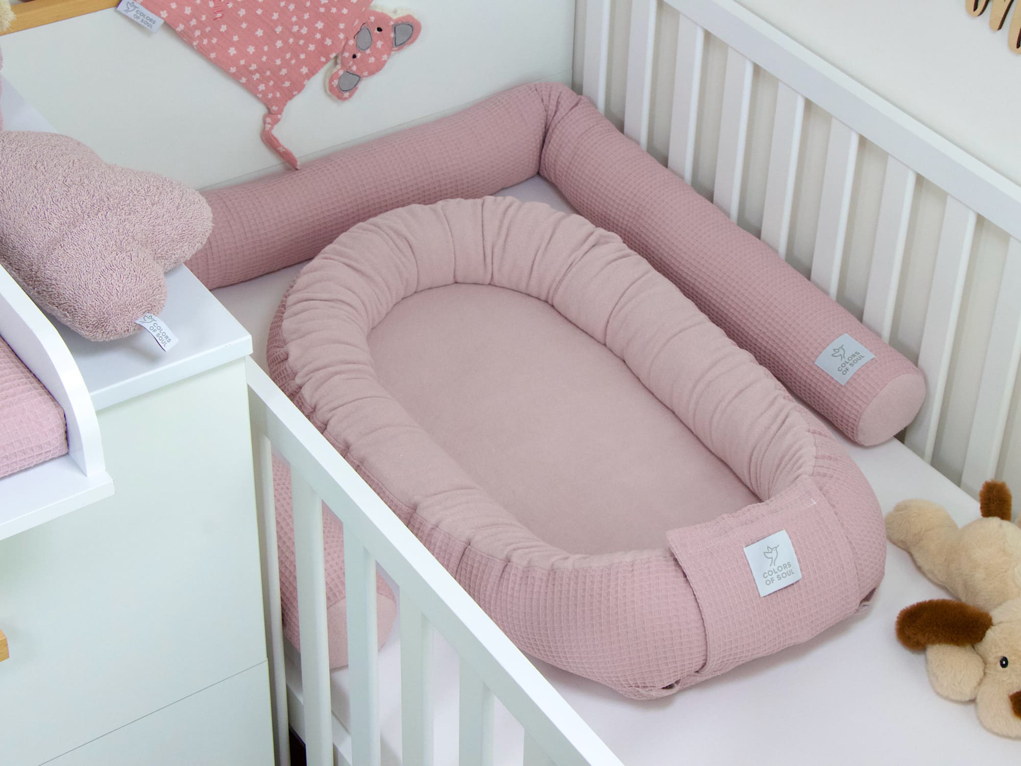3-er SET - Wickelauflage mit Inlett, Babynest, Bettrolle - Waffelpique, Baumwollfleece altrosa