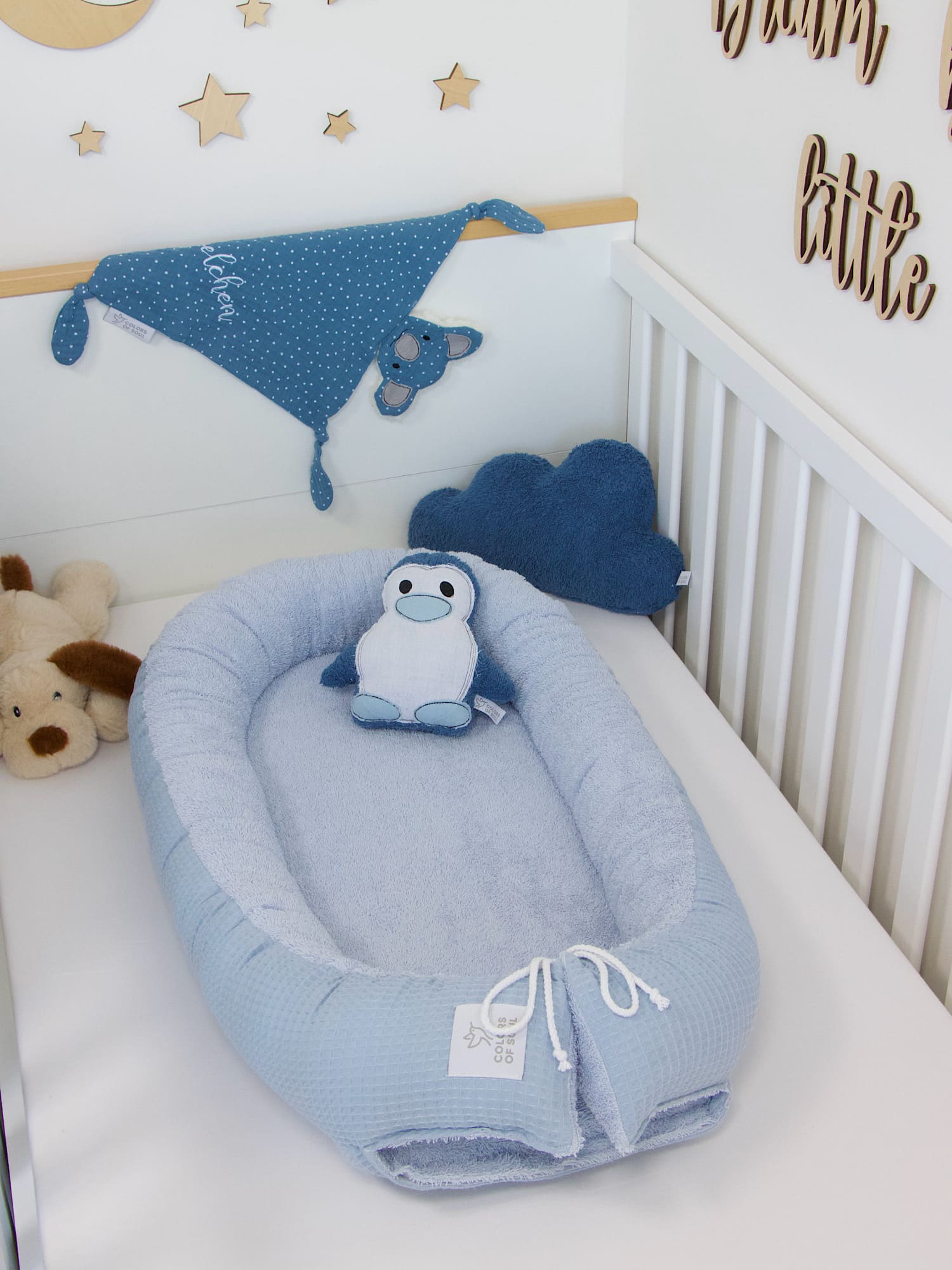 2-er SET - Babynestchen, Bettschlange - Waffelpique hellblau / Frottee hellblau