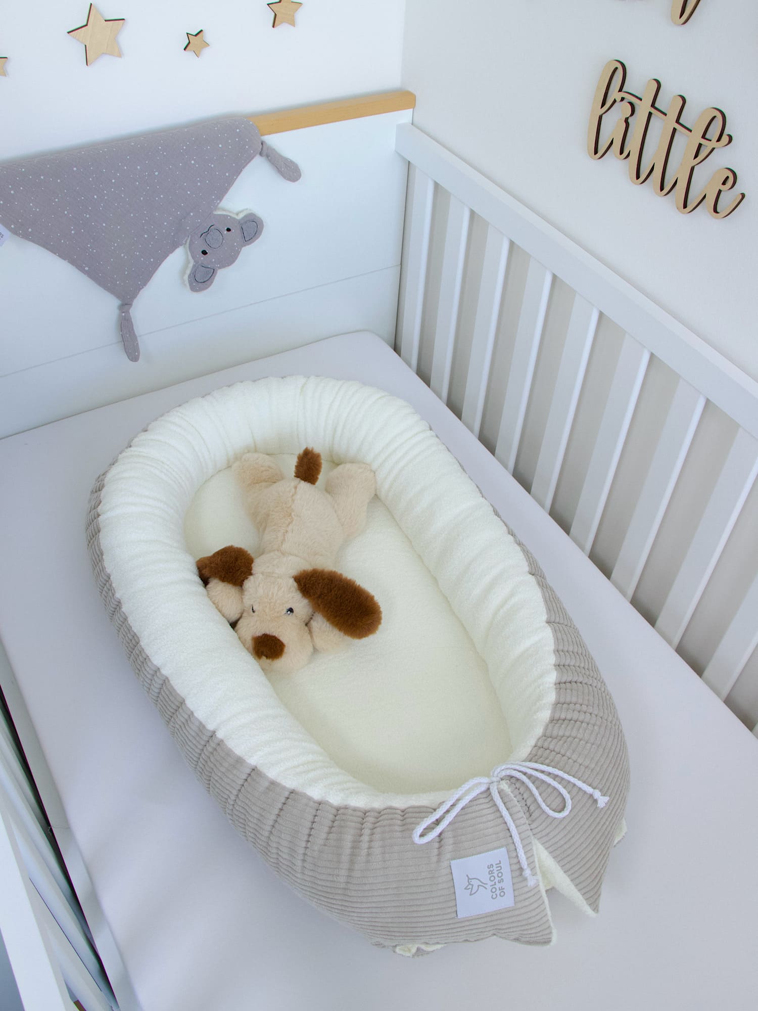 2-er SET - Babynestchen, Bettschlange - Kord hellbeige / Baumwollfleece creme
