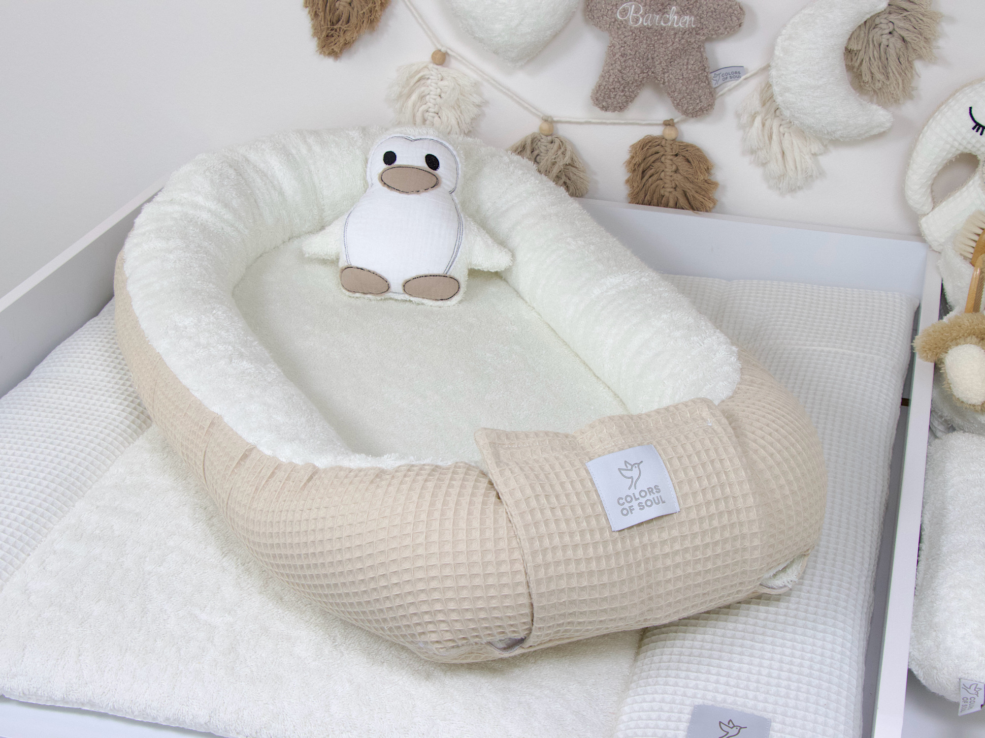 Babynestchen Waffelpique light sand / Frottee creme
