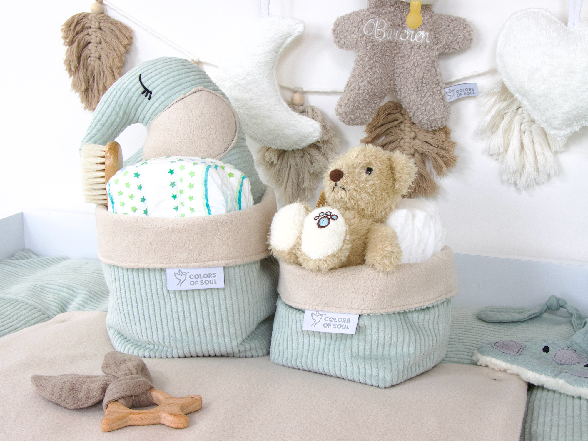 Utensilo - Baumwollfleece beige / Kord mint