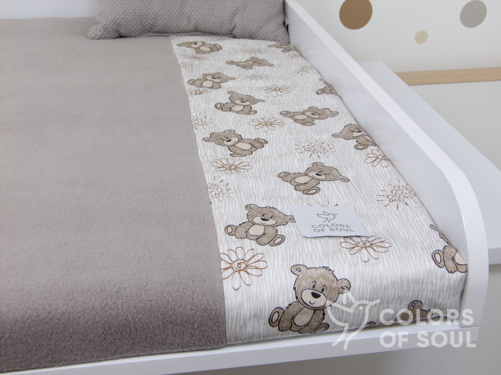 2-er SET - Wickelauflage mit Inlett, Bettschlange - niedliche Bärchen / Baumwollfleece taupe
