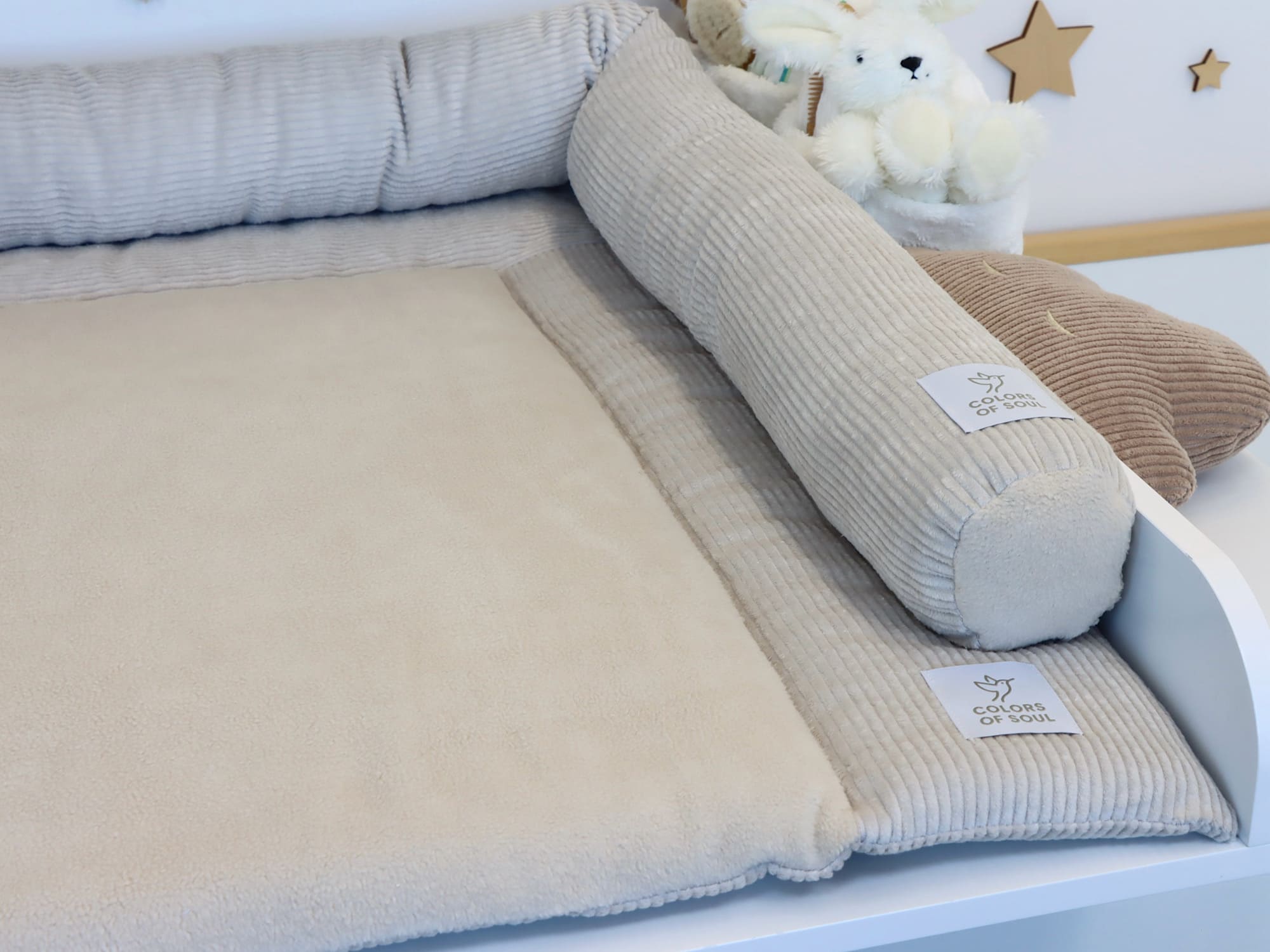 Wickelauflage mit Umrandung - Cord Hellbeige / Baumwollfleece Beige