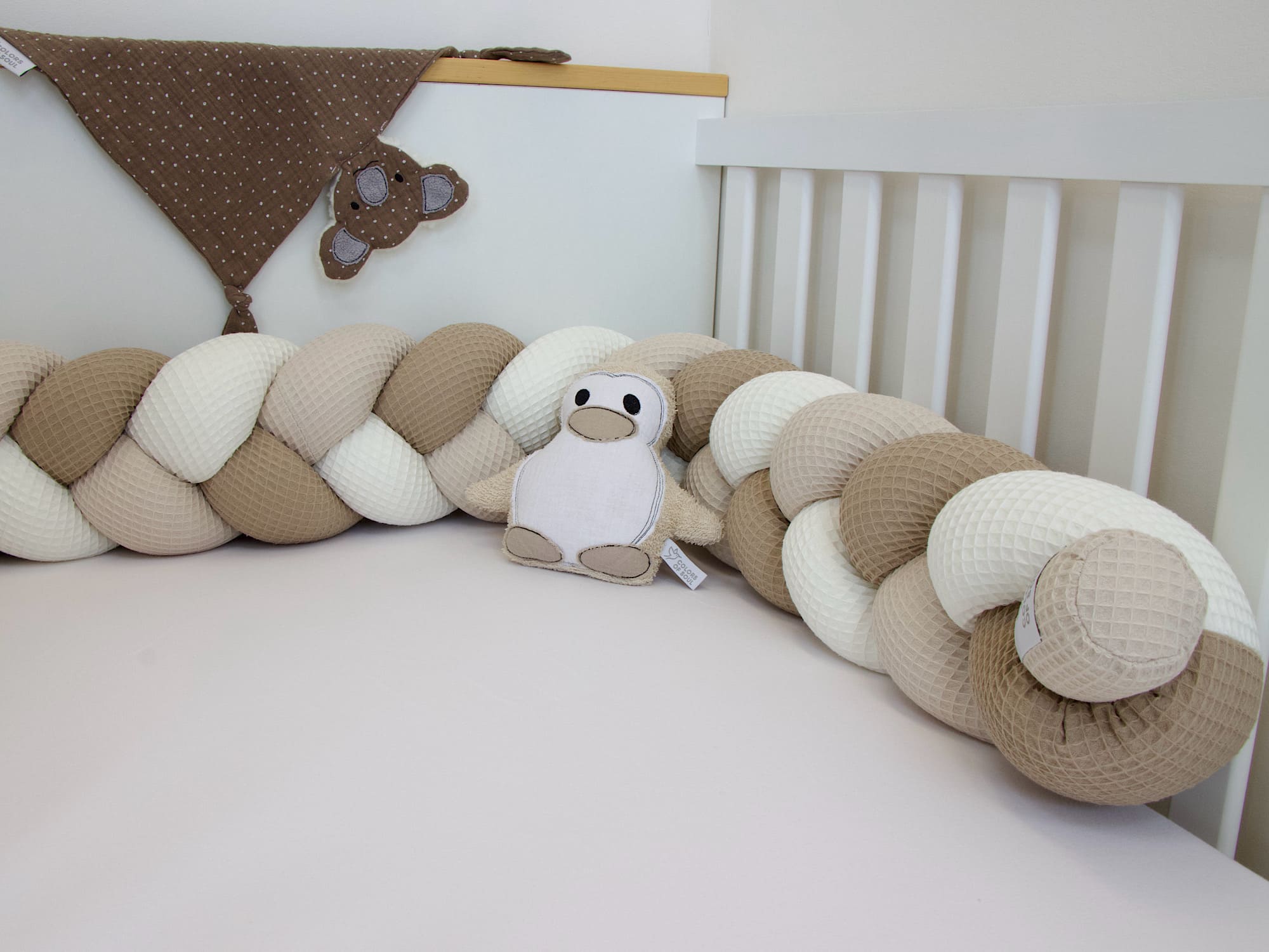Bettschlange geflochten: Waffelpique creme, natur, dunkelbeige