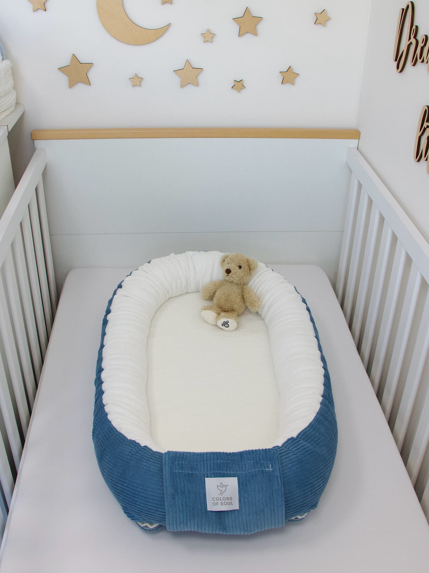 Babynestchen - Kordstoff blau / Baumwollfleece creme