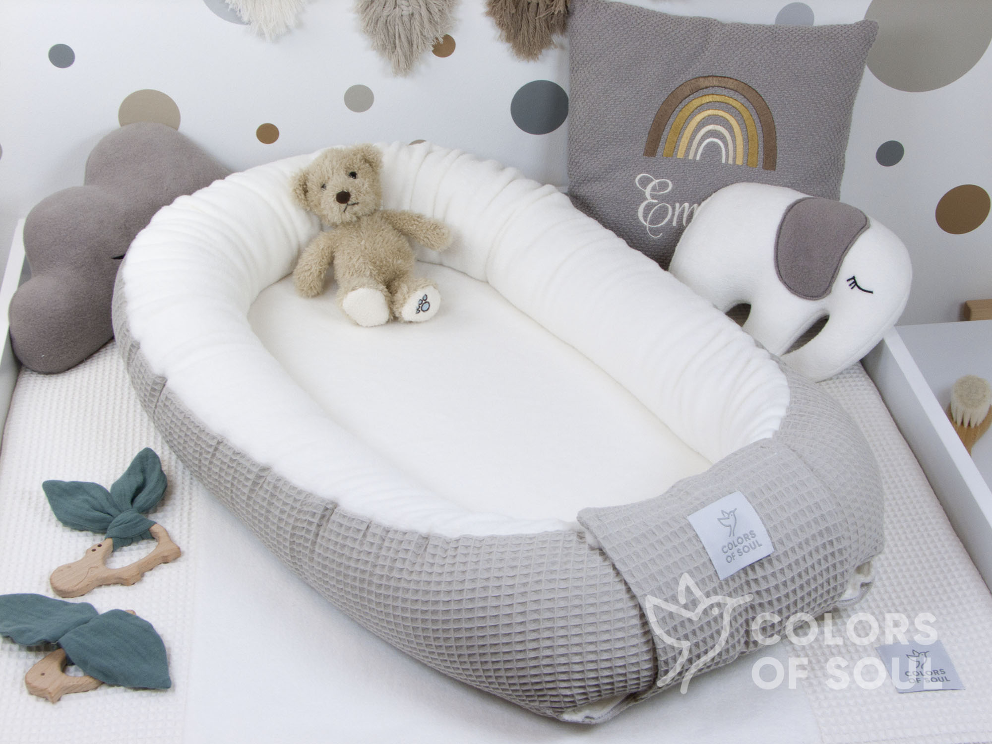 Babynestchen - Waffelpique beige / Baumwollfleece creme