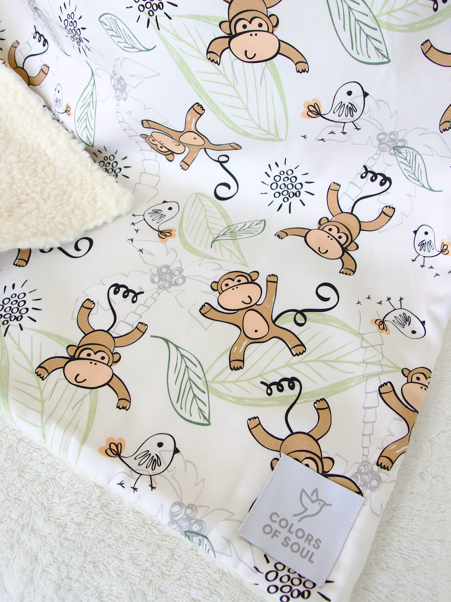 Babydecke personalisiert mit Namen - niedliche Affen / Teddyplüsch creme