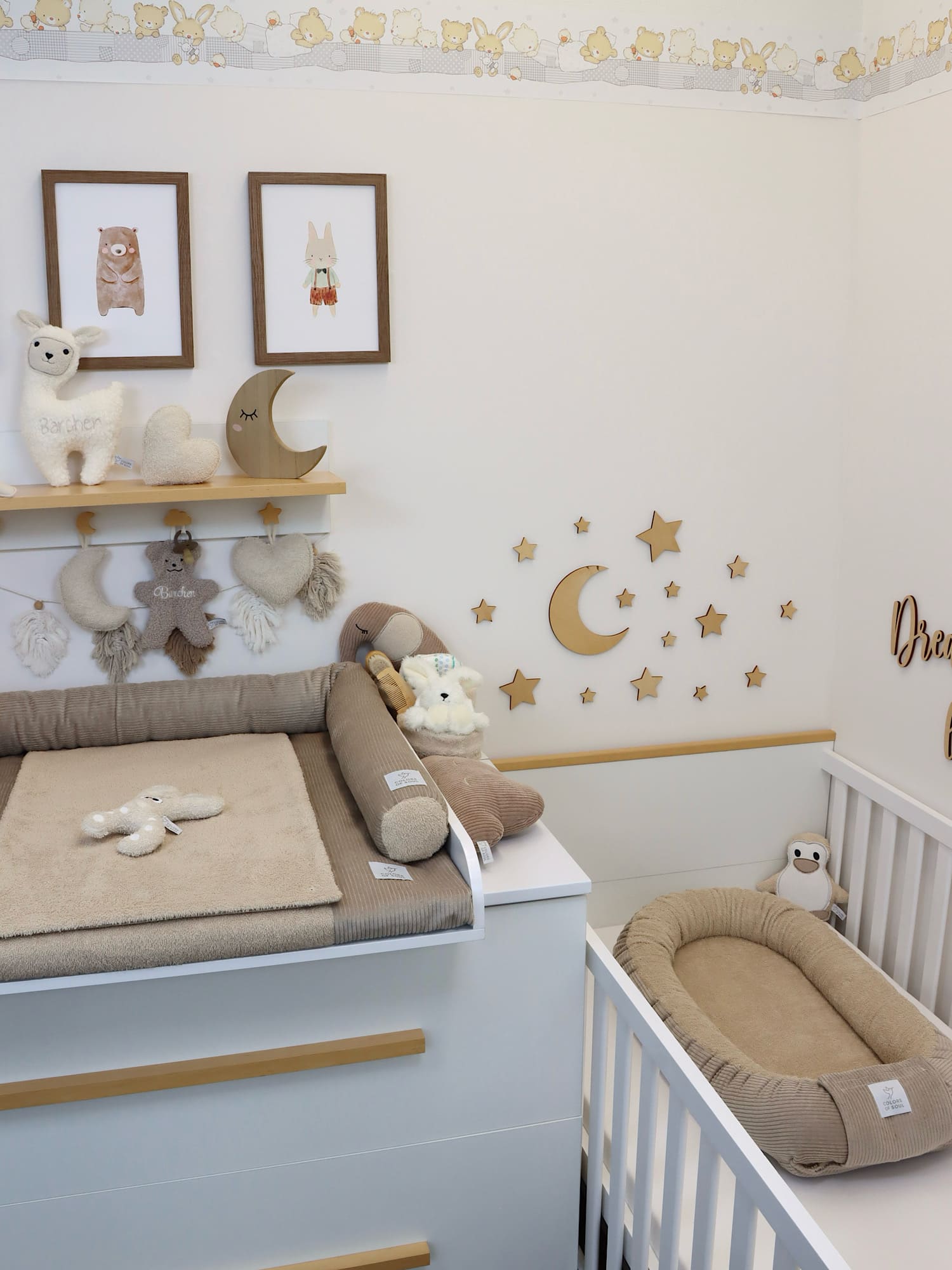Wickelauflage mit Bezug, Umrandung, Babynest - Cord beige / Frottee beige