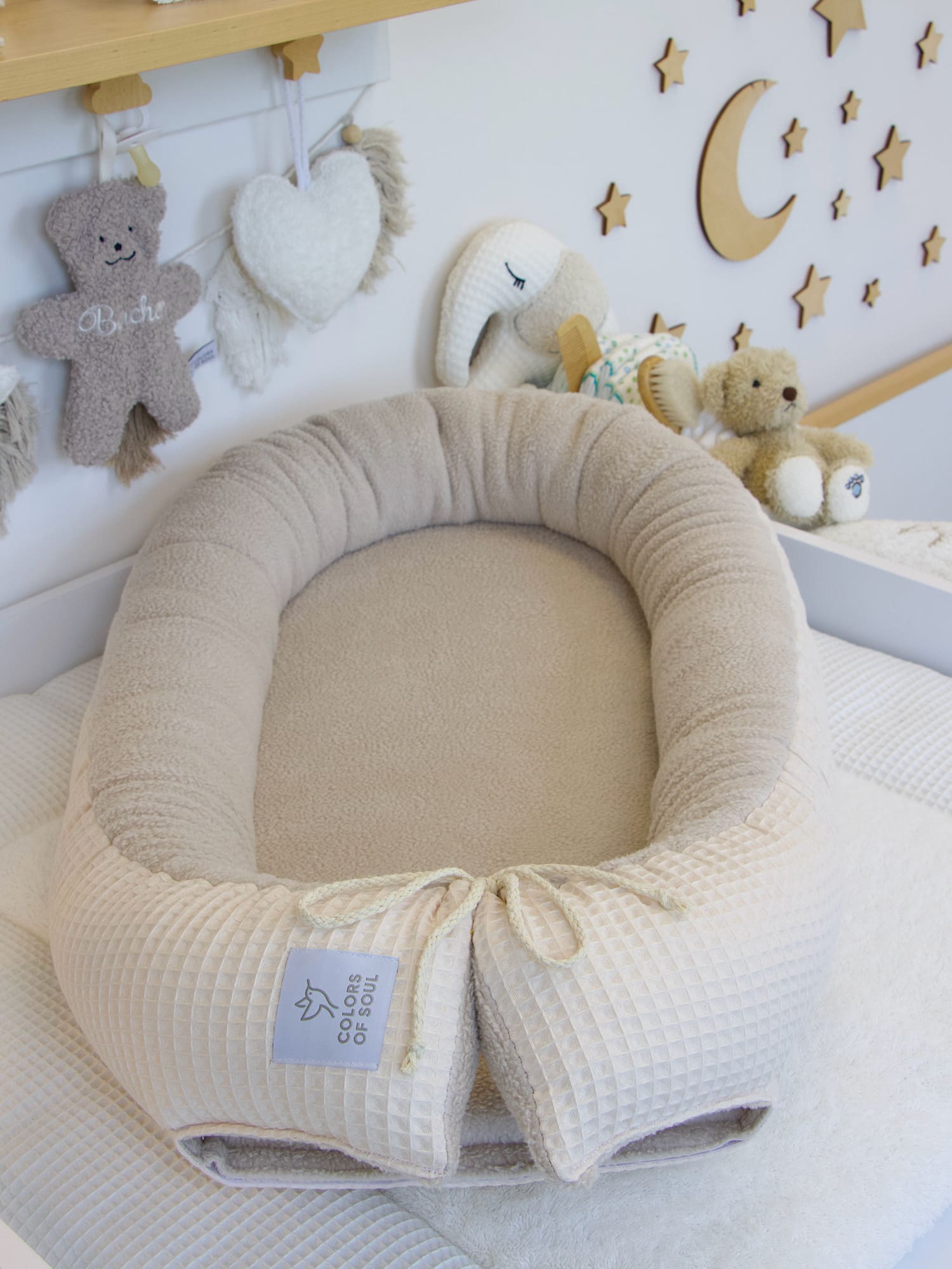 Babynestchen - Waffelpique hellbeige / Baumwollfleece beige