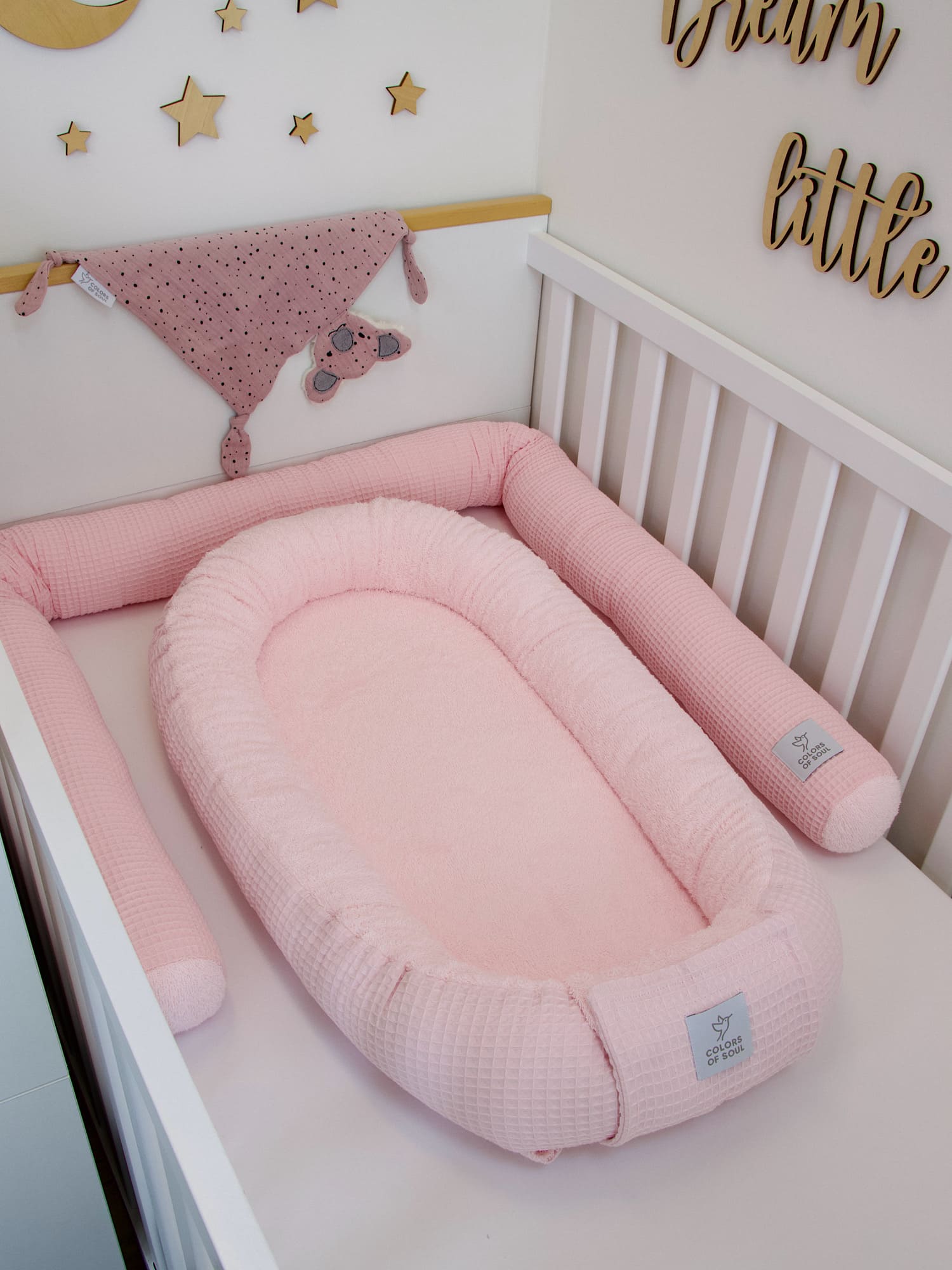 Wickelauflage Set mit Bettschlange und Babynestchen (Inlett) - Waffelpique / Frottee - hellrosa