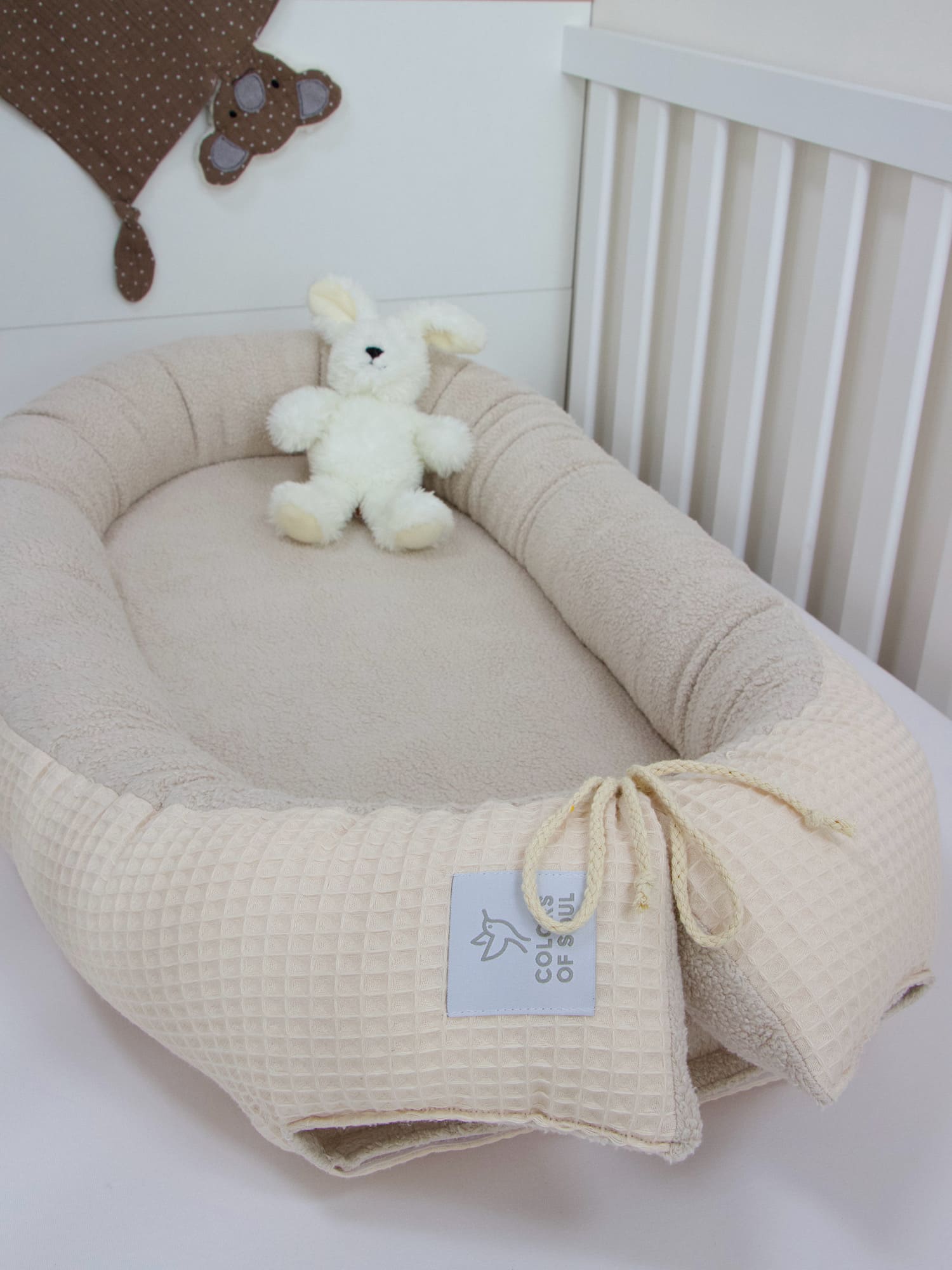 Babynestchen - Waffelpique hellbeige / Baumwollfleece hellbeige