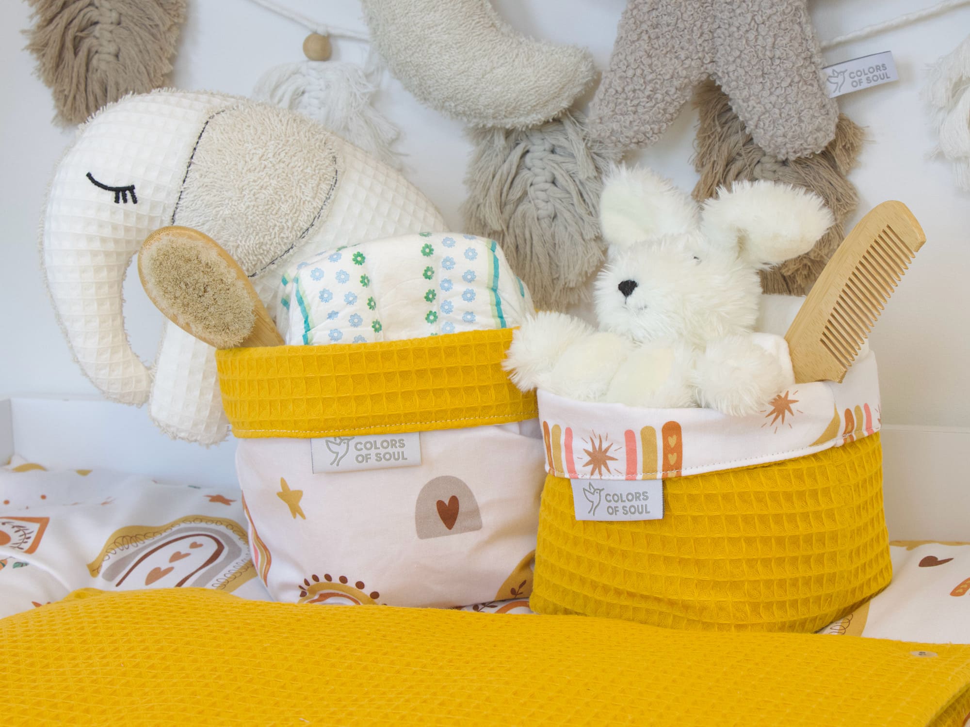 Utensilo - Baby boho Regenbogen / Waffelpique gelb