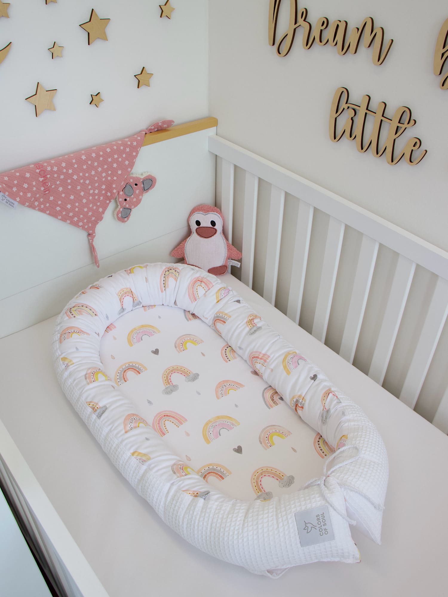 Babynestchen - Regenbogen Aquarell / Waffelpique weiß