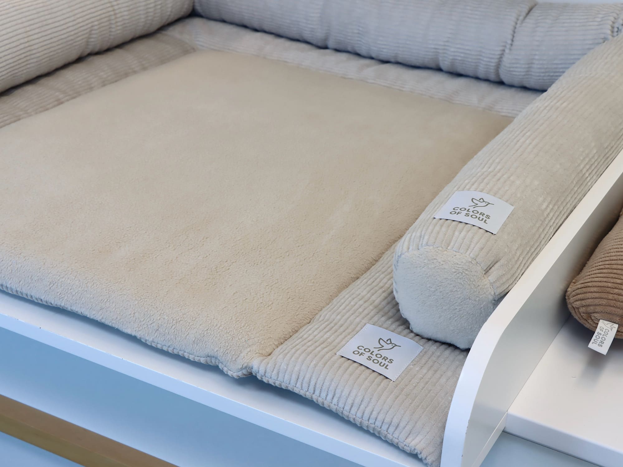 Wickelauflage mit Umrandung - Cord Hellbeige / Baumwollfleece Beige