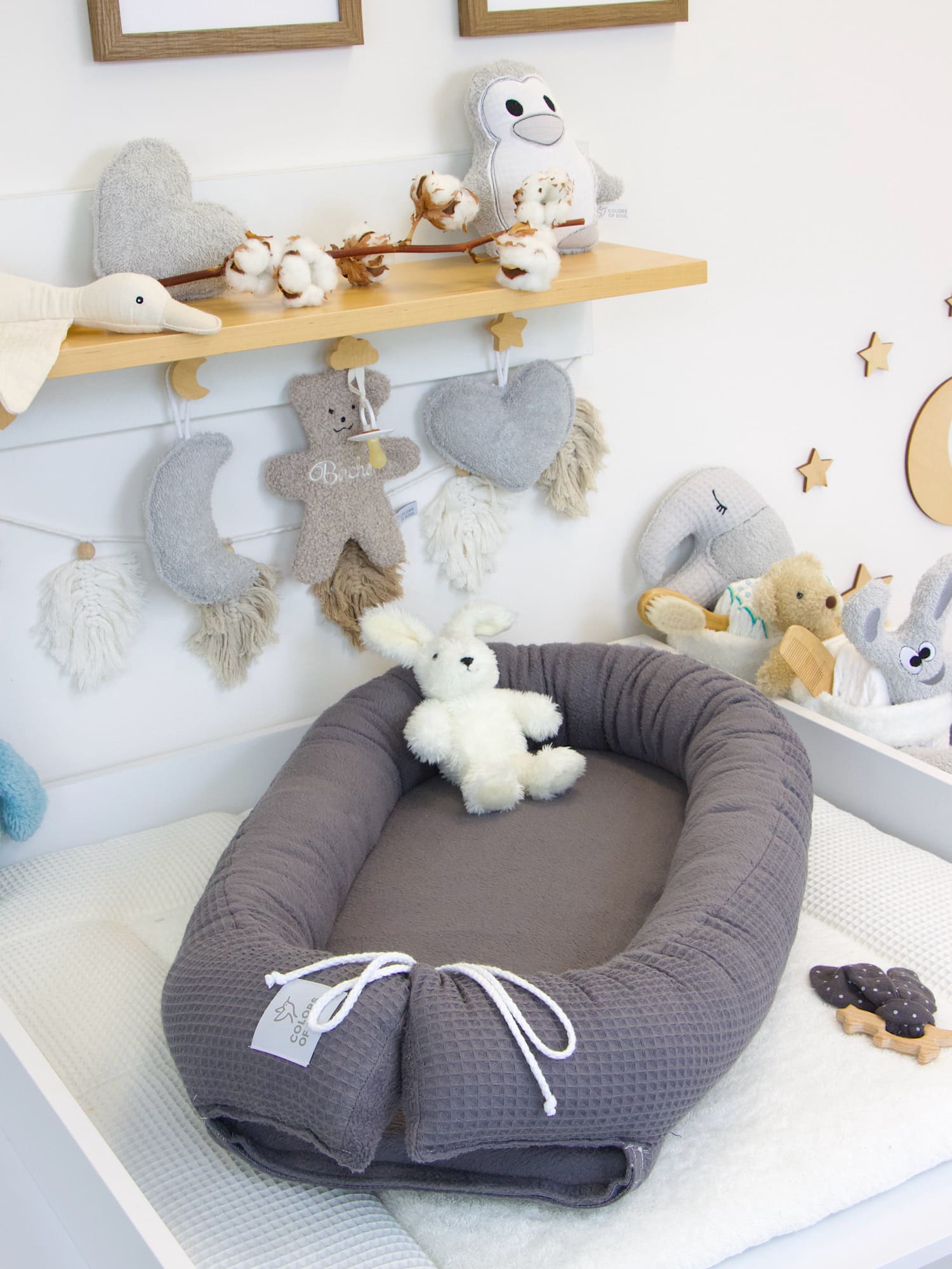 Babynestchen - Waffelpique steingrau / Baumwollfleece grau