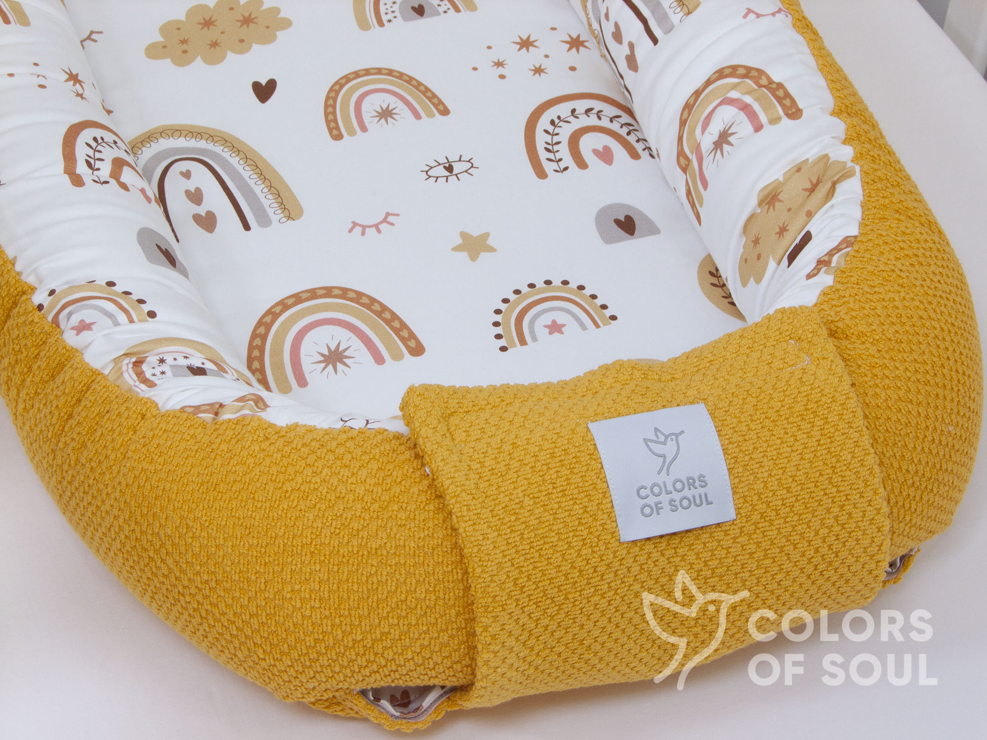 Babynestchen - Baby boho Regenbogen / Waffelpique BeBe gelb