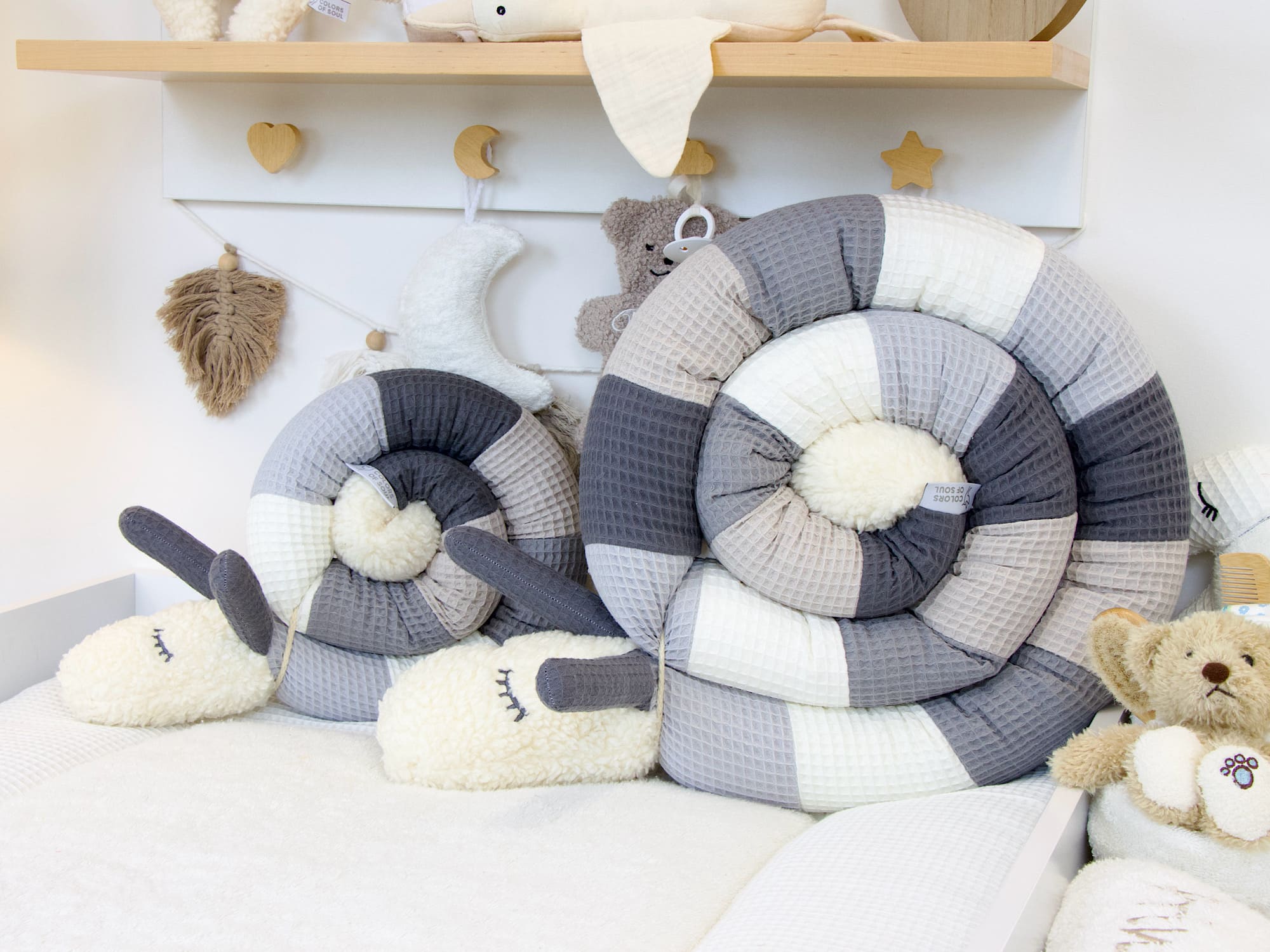 Kinderwagenschlange - hellgrau, creme, grau, beige, steingrau
