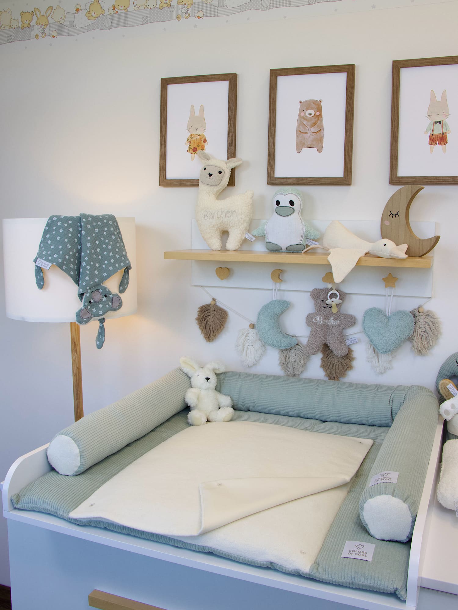 Wickelauflage Baumwollfleece Creme mit Cord-Umrandung – handgemacht